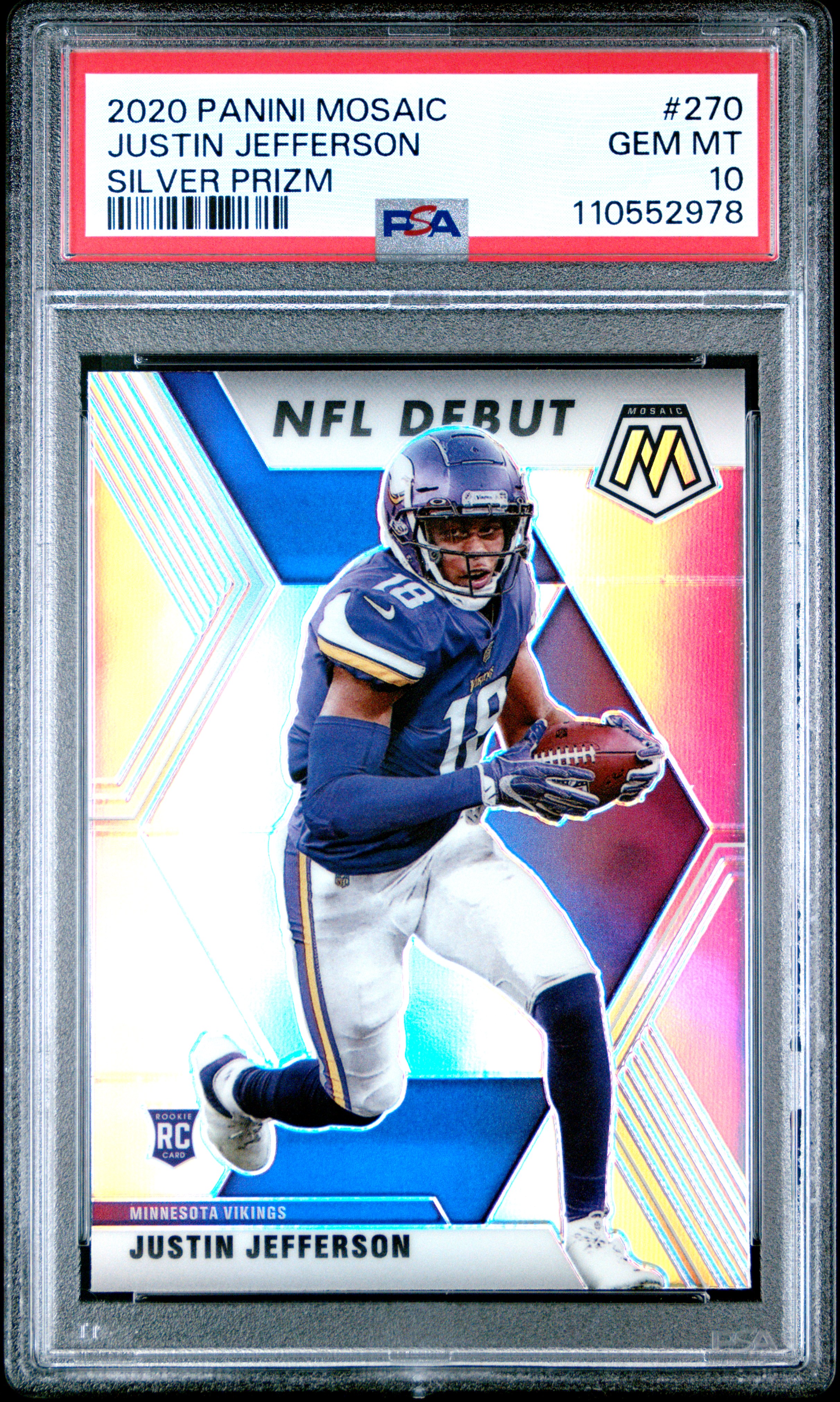 Justin Jefferson 2020 Panini Mosaic Silver Prizm Football Rookie Card #270 PSA 10 Cert #110552978