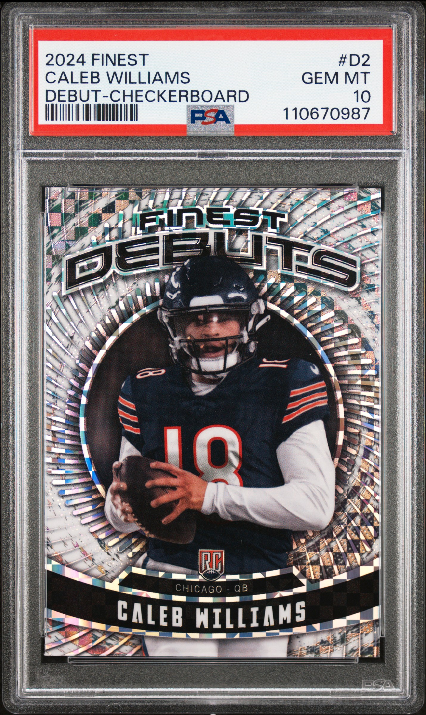 Caleb Williams 2024 Topps Finest Football Rookie Debut Checkerboard Card #D2 Graded PSA 10 Cert #110670987