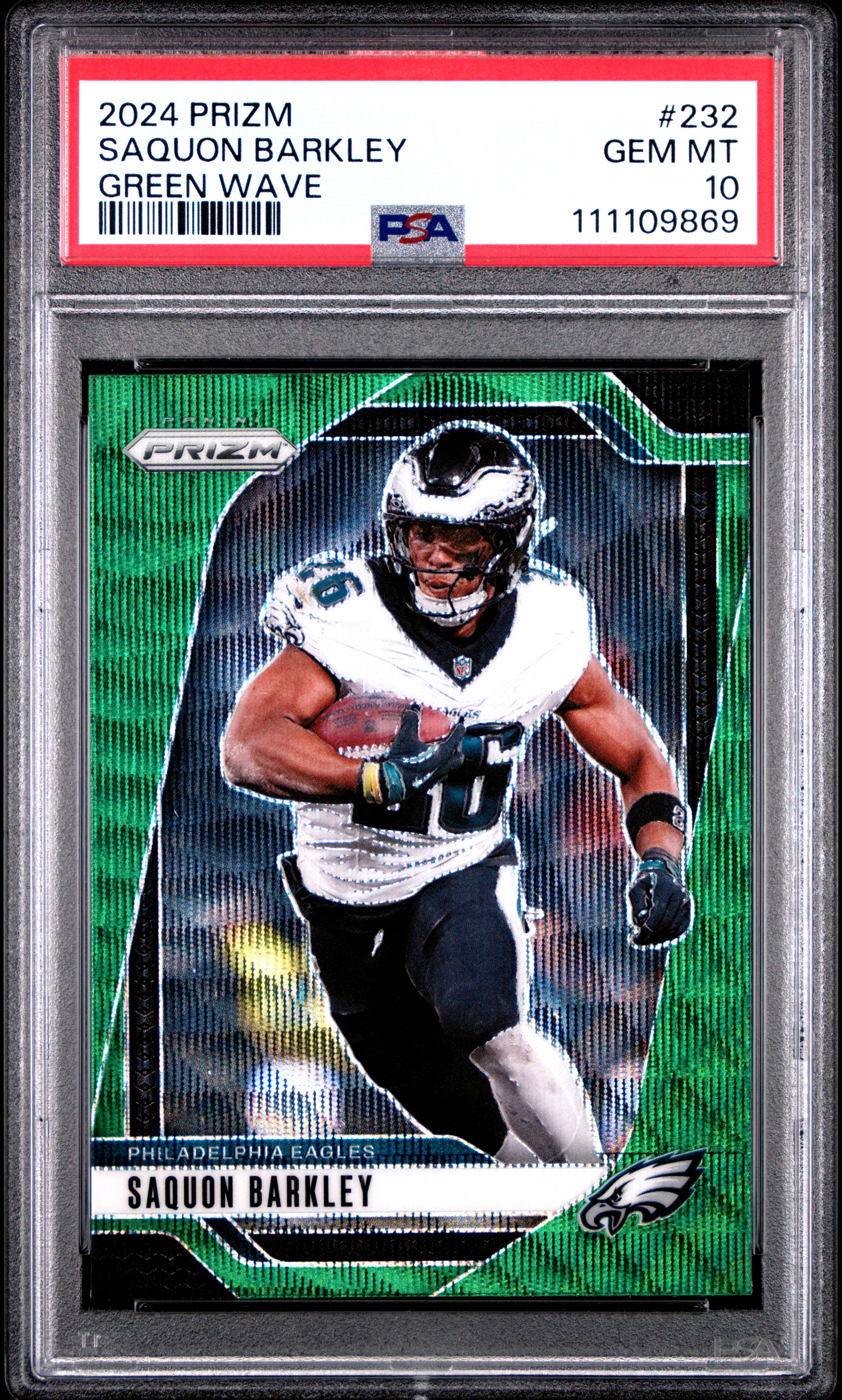 Saquon Barkley 2024 Panini Prizm Green Wave Football Card #232 Graded PSA 10