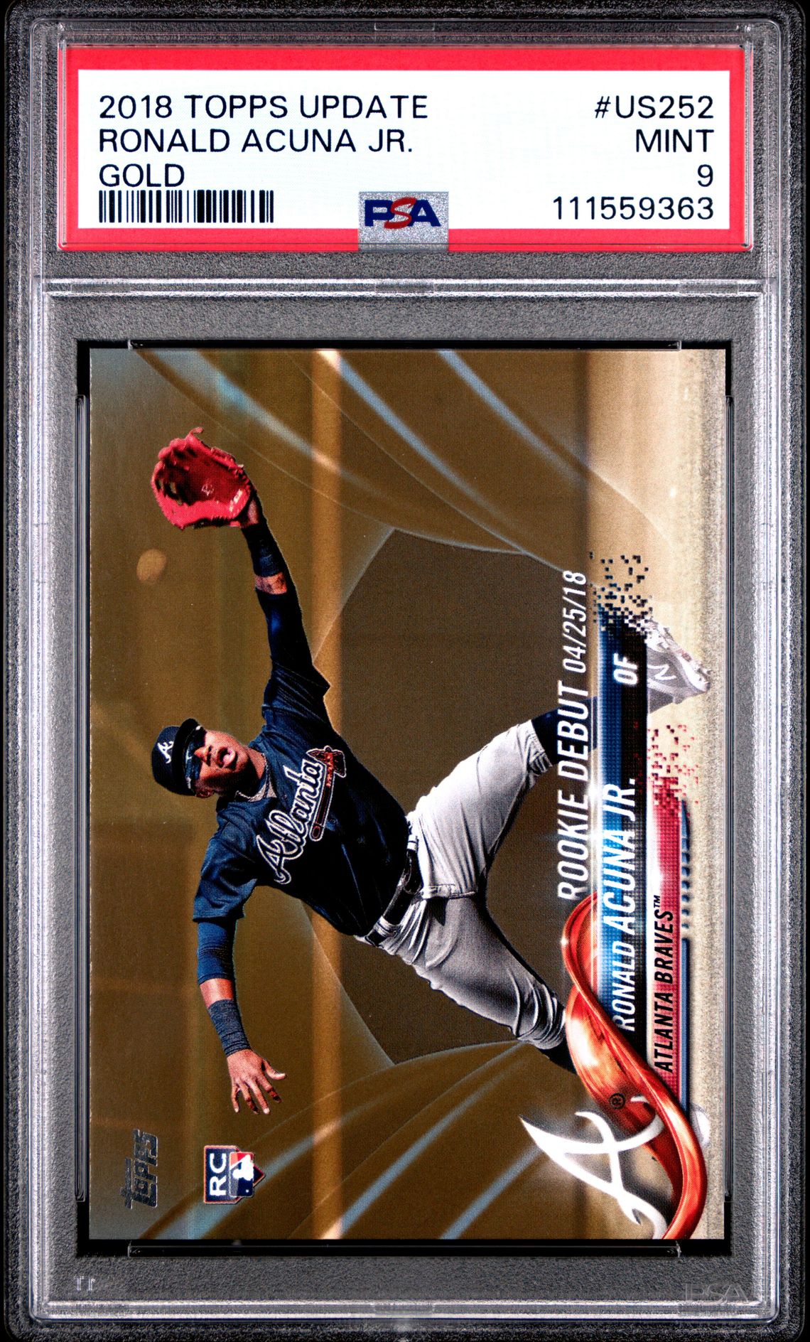 Ronald Acuna Jr 2018 Topps Update Gold Baseball Rookie Card #US252 Graded PSA 9 1052/2018