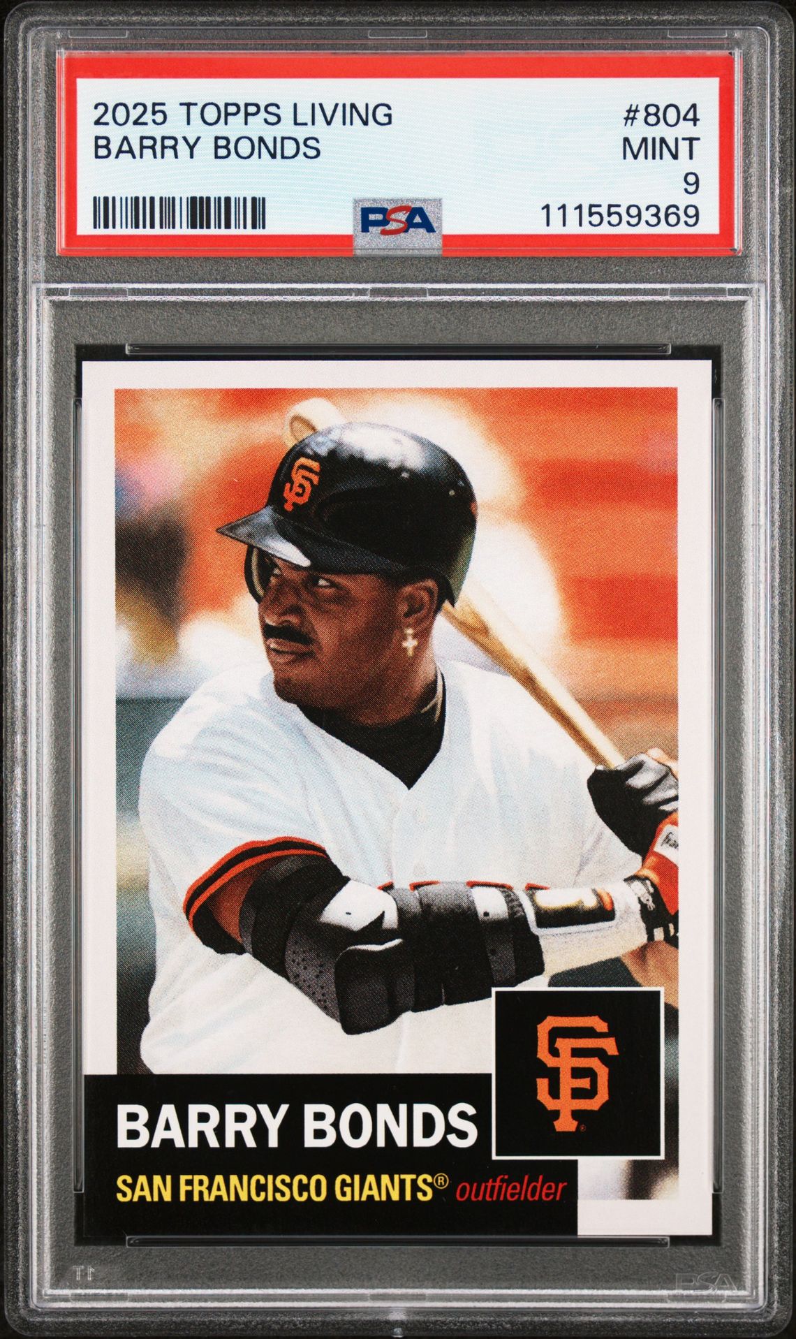 Barry Bonds 2025 Topps Living Baseball Card #804 Graded PSA 9