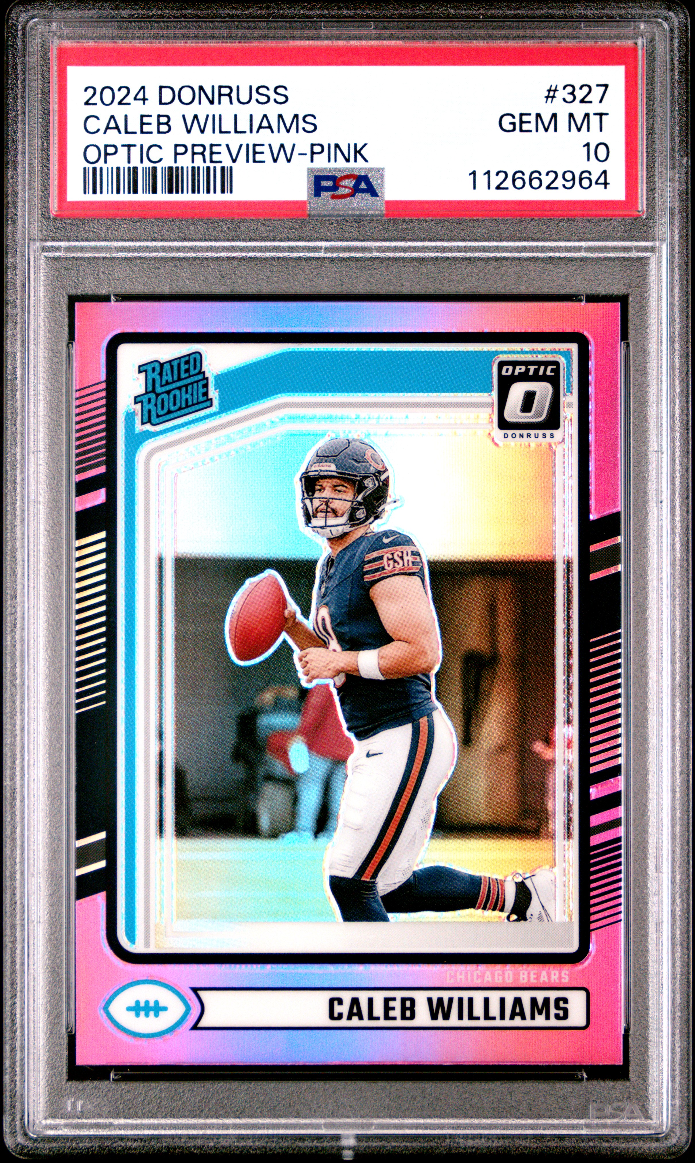 Caleb Williams 2024 Donruss Optic Preview Pink Football Rookie Card #327 Graded PSA 10 Cert #112662964