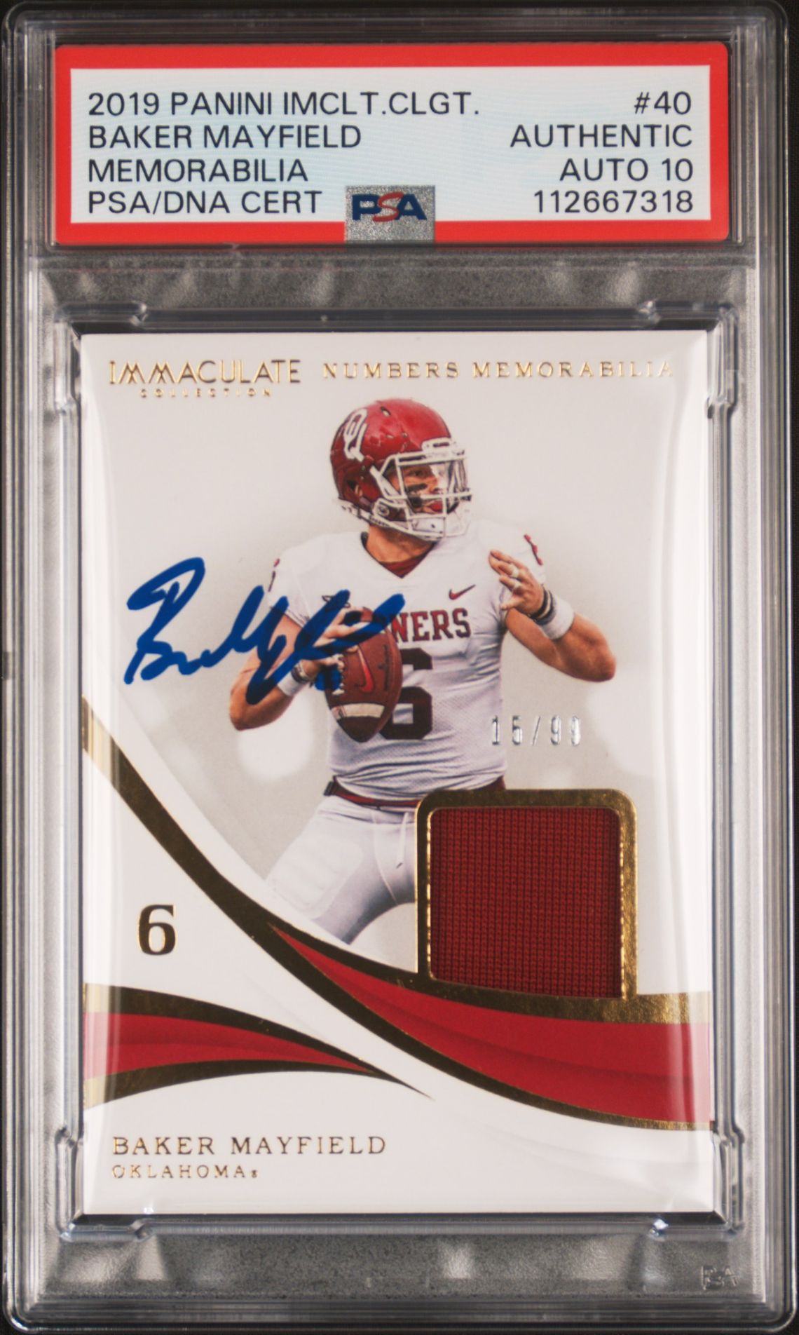 Baker Mayfield 2019 Panini Immaculate Patch Card #40 Auto Graded PSA 10 16/99