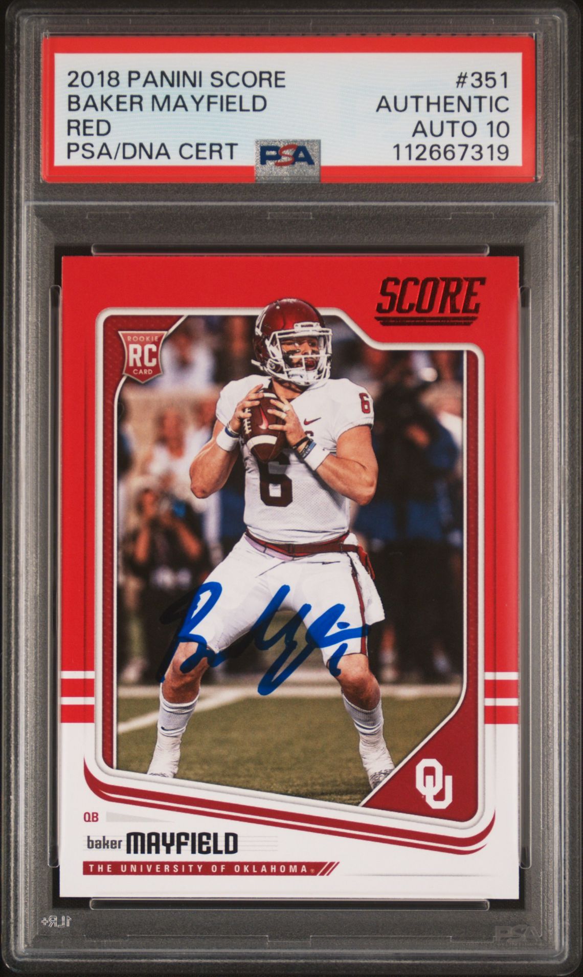 Baker Mayfield 2018 Panini Score Red Rookie Card #351 Auto Graded PSA 10