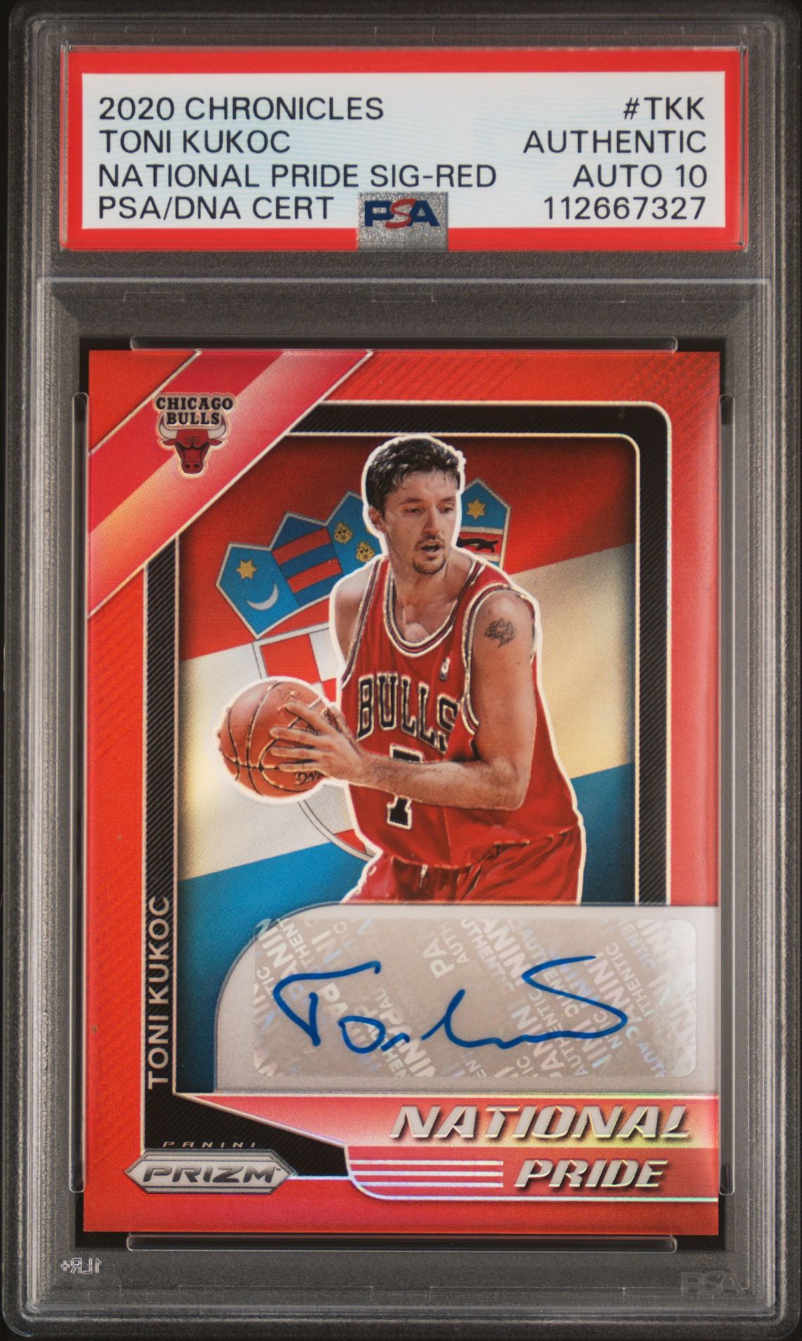 Toni Kukoc 2020 Panini Chronicles National Pride Red Card #TKK Auto PSA 10