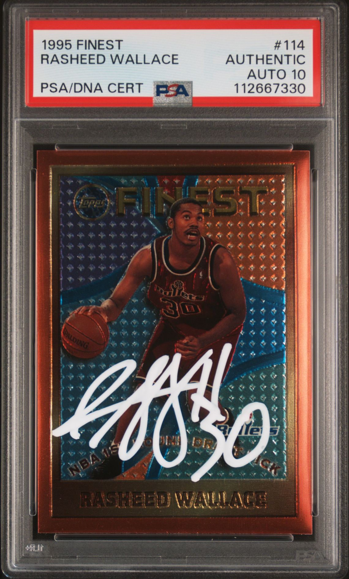 Rasheed Wallace 1995 Finest Signed Rookie Card #114 Auto Graded PSA 10 112667330