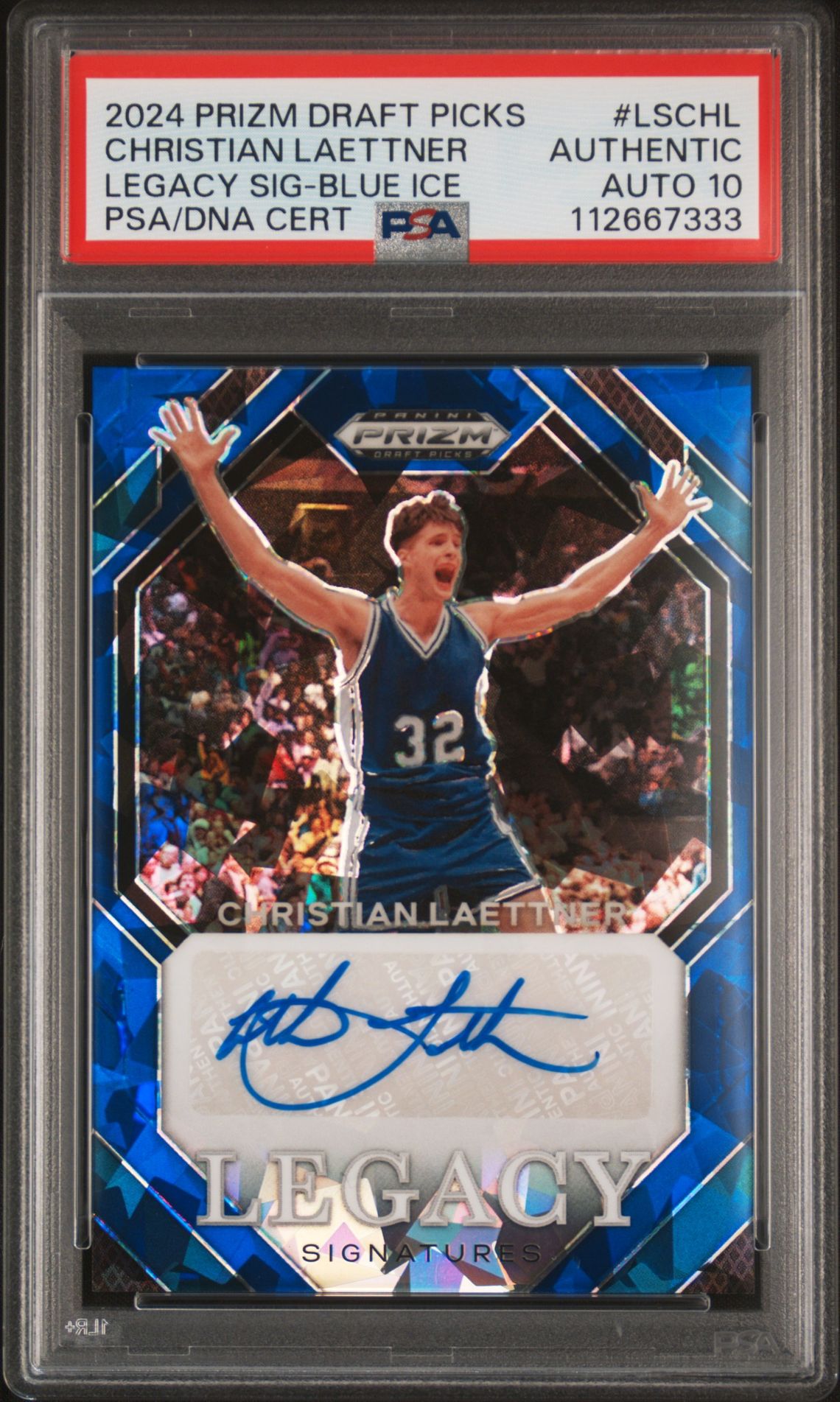 Christian Laettner 2024 Panini Prizm DP Blue Ice Card #LSCHL Auto PSA 10 64/75