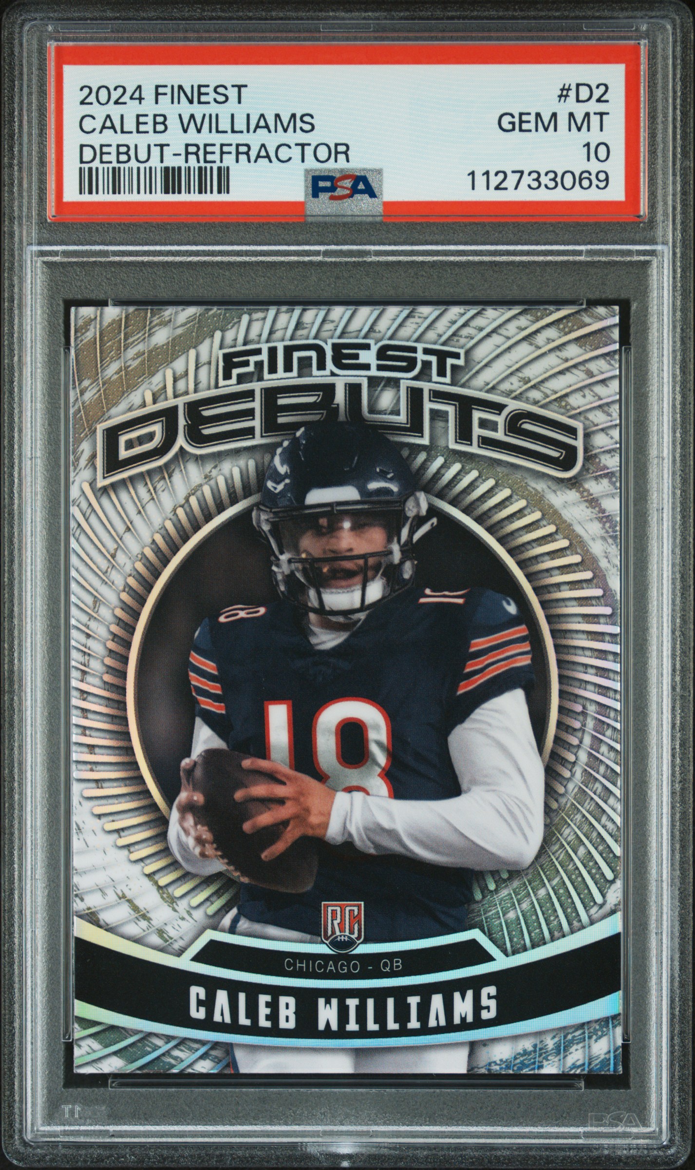 Caleb Williams 2024 Topps Finest Debut Refractor Football Rookie Card #D2 Graded PSA 10 Cert #112733069