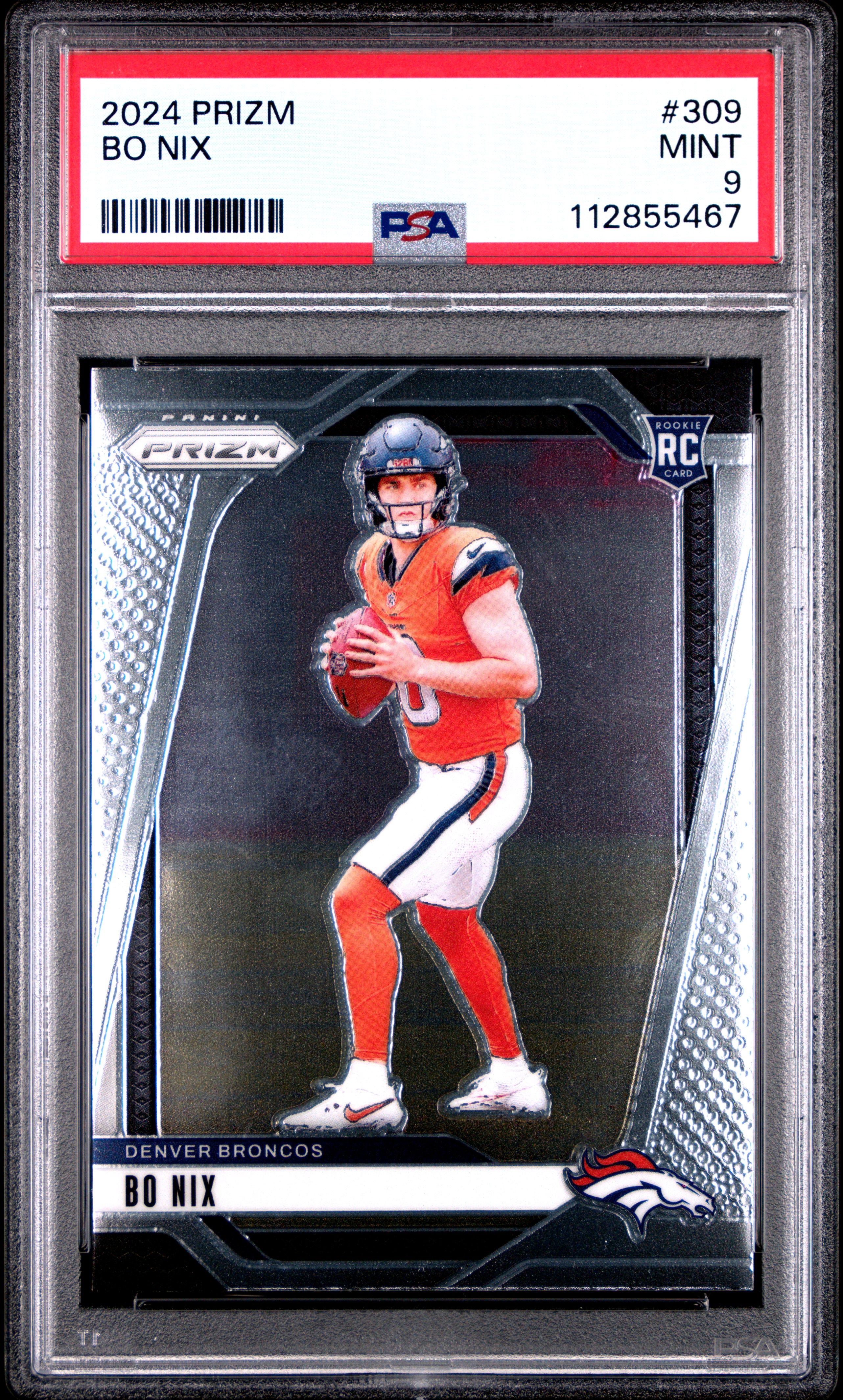 Bo Nix 2024 Panini Prizm Denver Broncos Football Rookie Card #309 Graded PSA 9 Cert #112855467