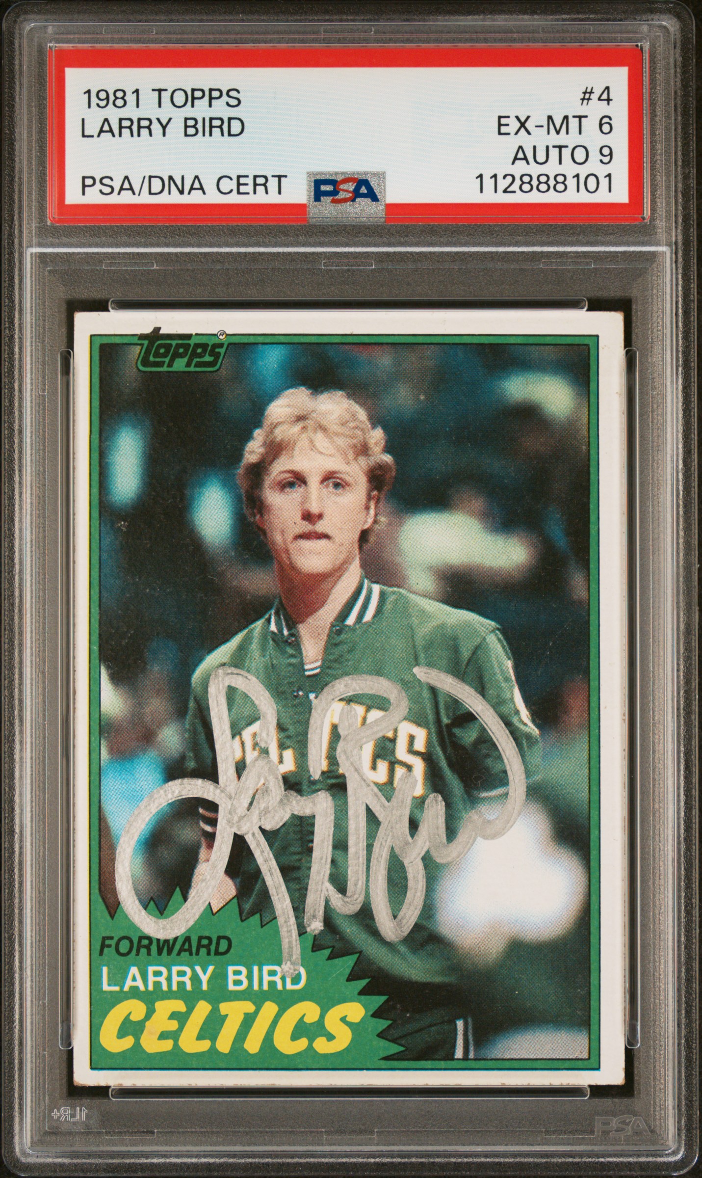 Larry Bird 1981 Topps Signed Basketball Card #4 Graded PSA 6 Auto 9 112888101