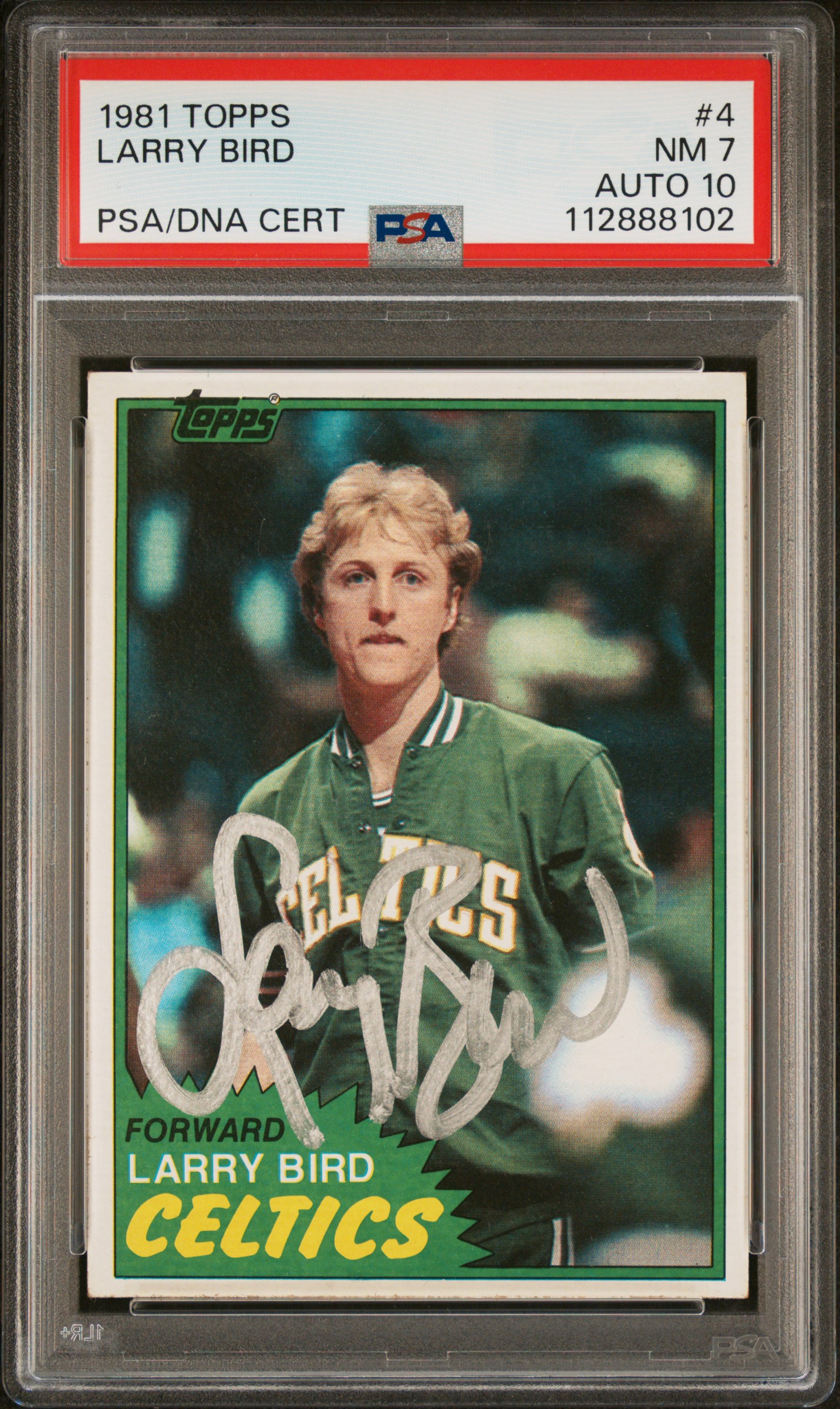 Larry Bird 1981 Topps Signed Basketball Card #4 Graded PSA 7 Auto 10 112888102