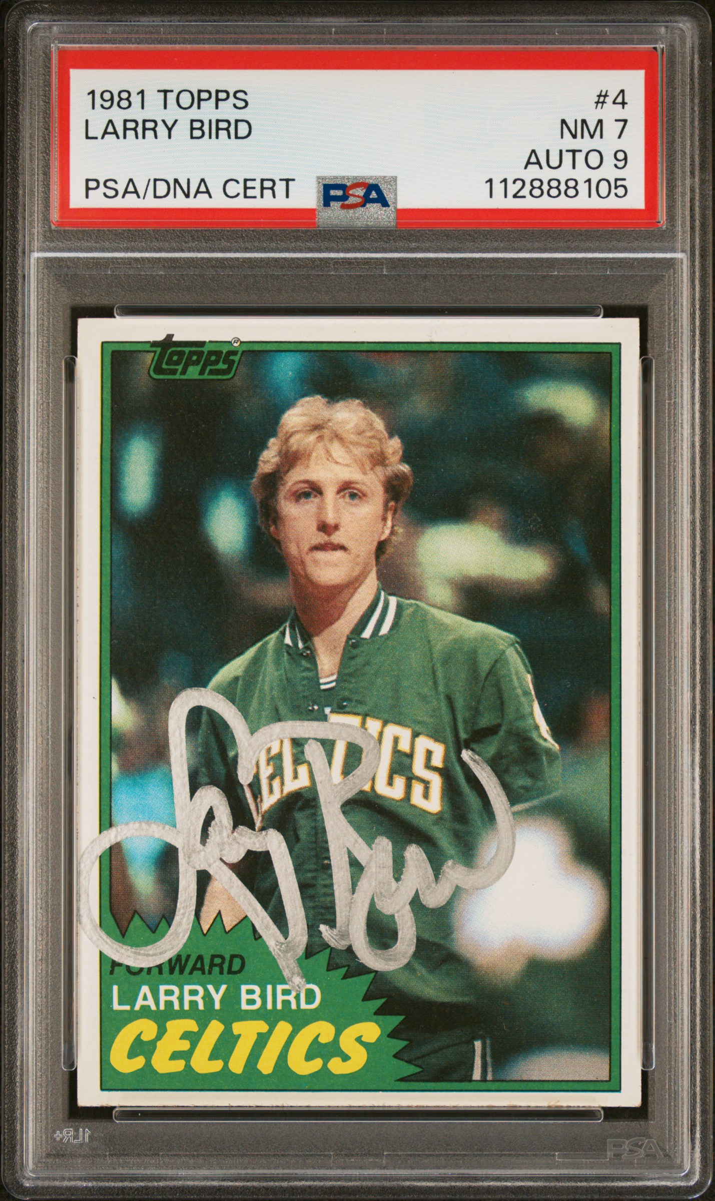 Larry Bird 1981 Topps Signed Basketball Card #4 Graded PSA 7 Auto 9 112888105