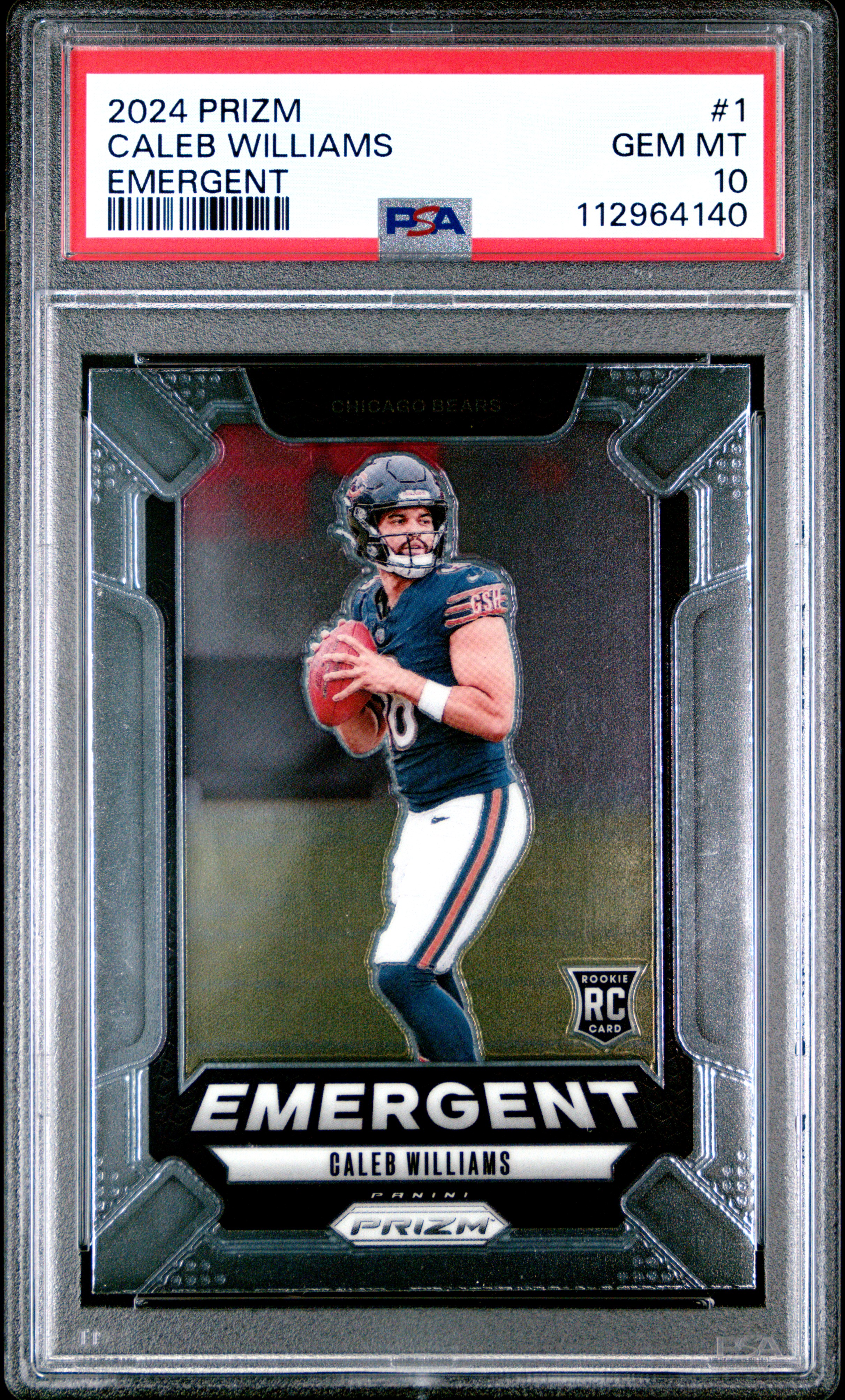 Caleb Williams 2024 Prizm Emergent Rookie Football Card #1 Graded PSA 10 Cert #112964140