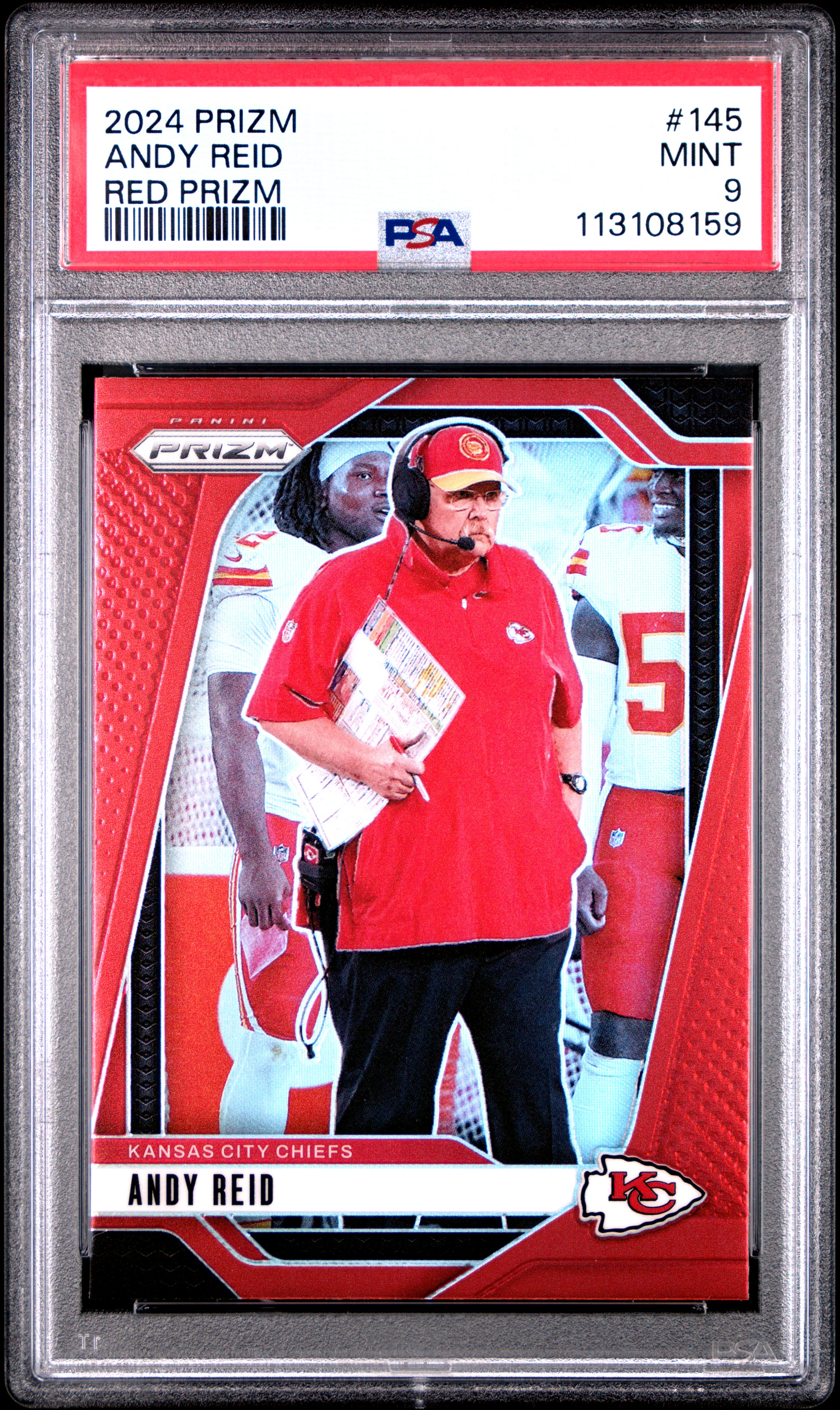 Andy Reid 2024 Panini Prizm Red Football Card #145 Graded PSA 9