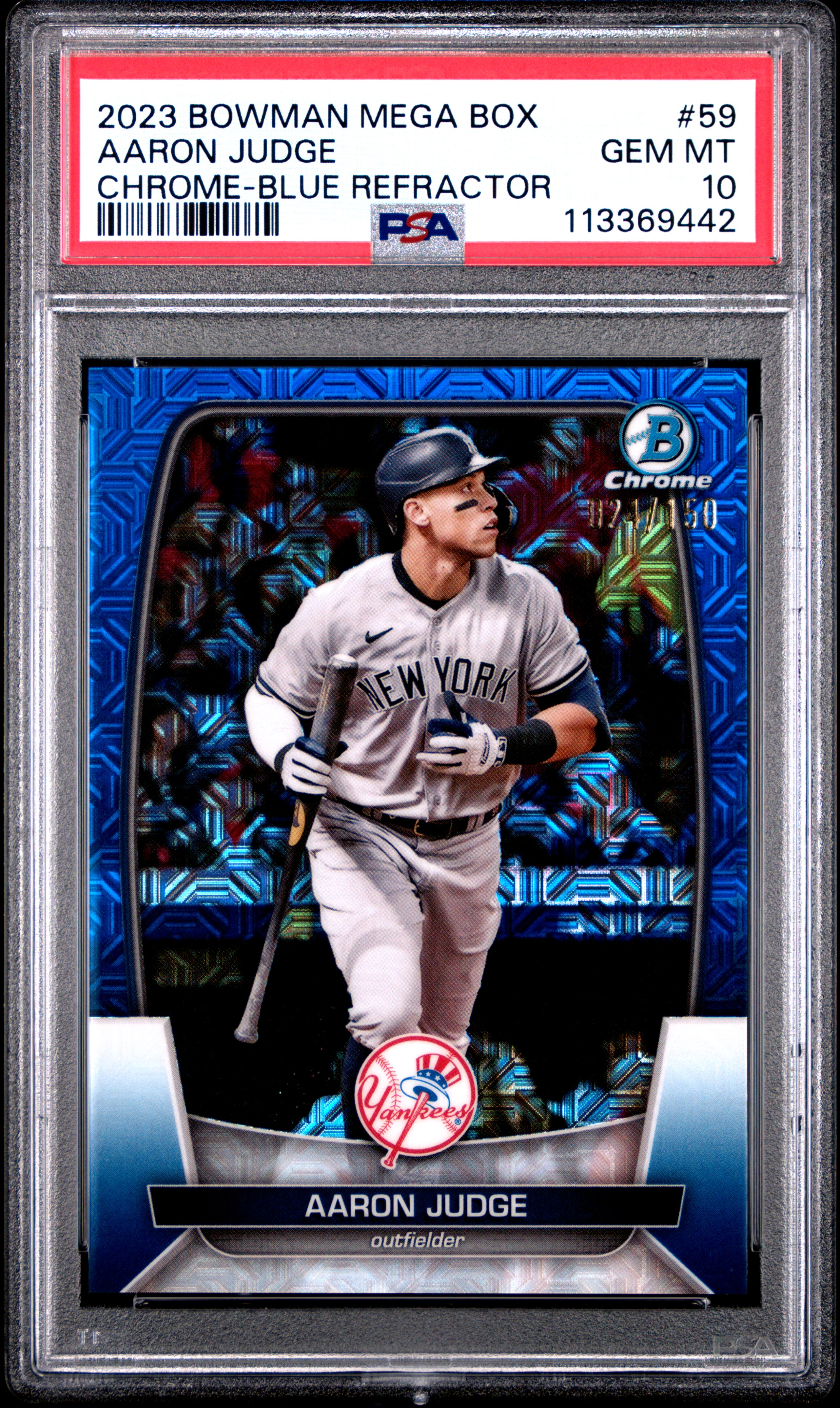 Aaron Judge 2023 Bowman Chrome Mega Box Blue Refractor Card #59 PSA 10 24/150
