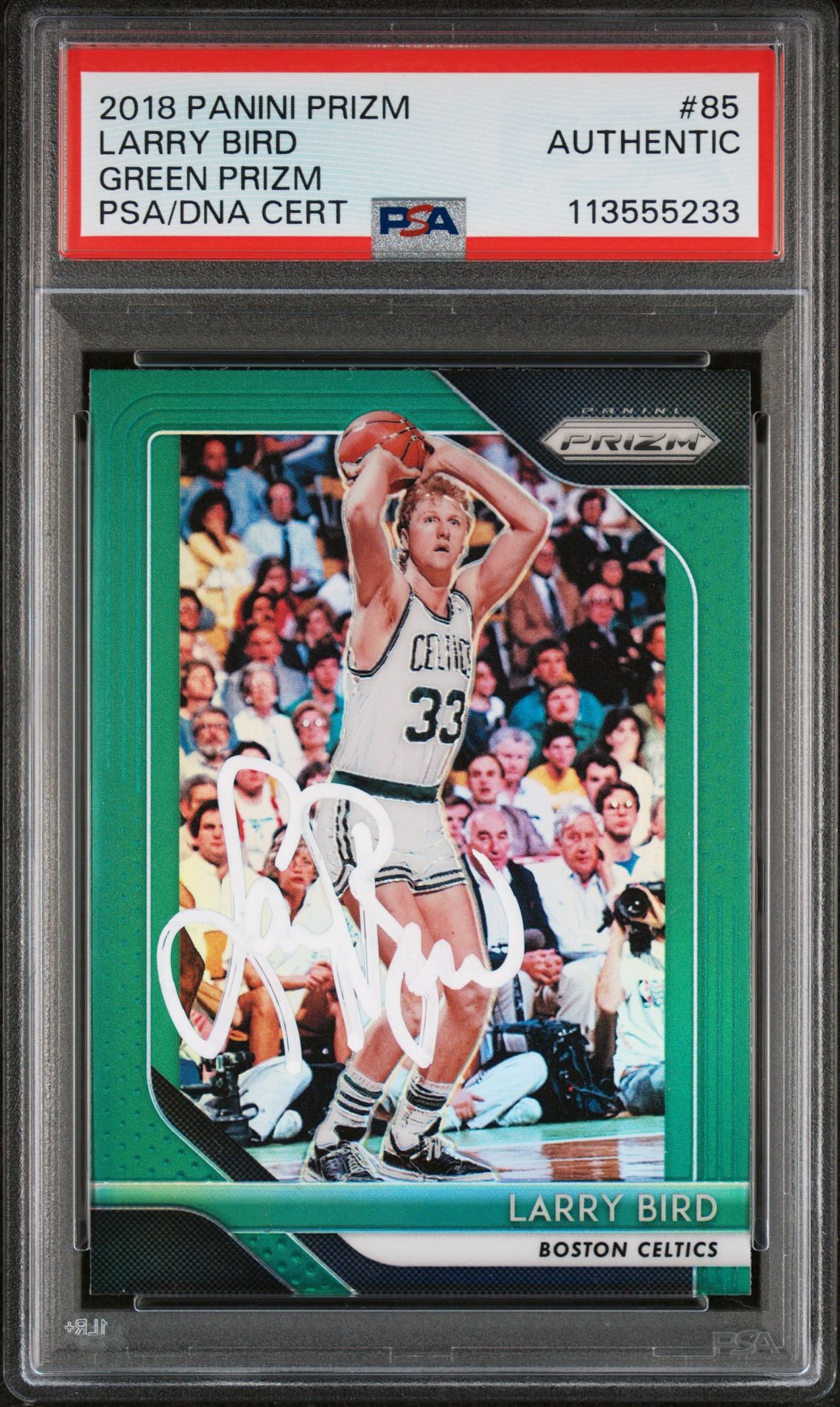 Larry Bird 2018 Panini Prizm Green Card #85 Auto Graded Authentic PSA 113555233