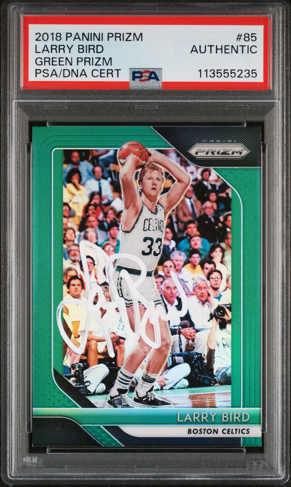 Larry Bird 2018 Panini Prizm Green Card #85 Auto Graded Authentic PSA 113555235