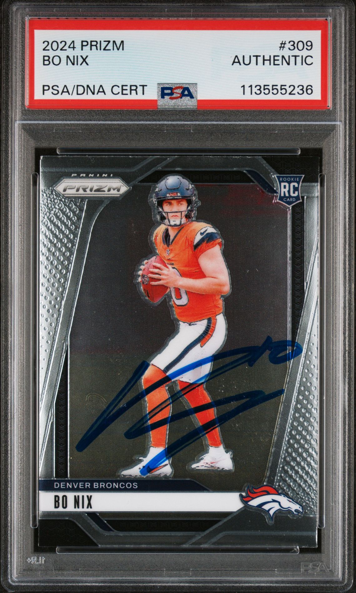 Bo Nix 2024 Panini Prizm Rookie Card #309 Auto Graded Authentic PSA 113555236