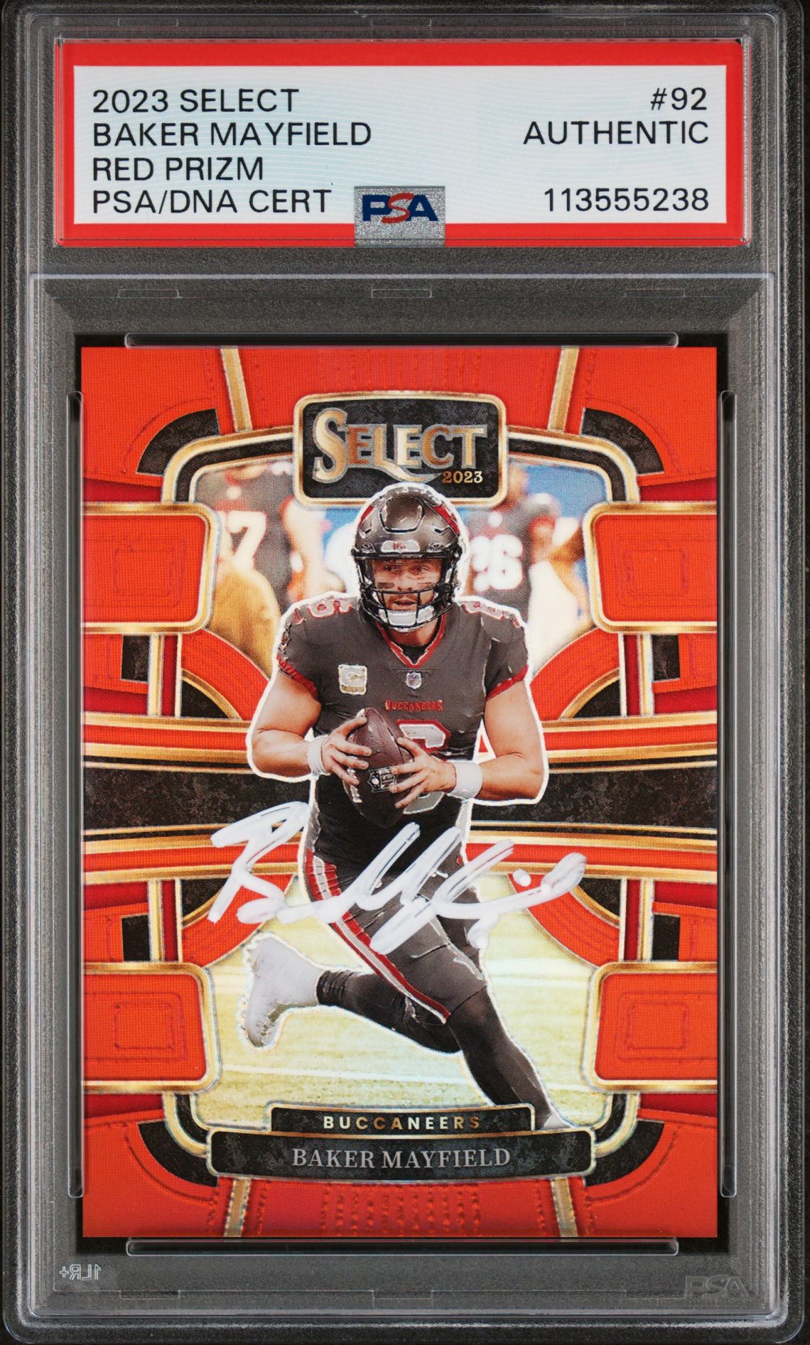 Baker Mayfield 2023 Panini Select Red Prizm Signed Card #92 Auto PSA 40/99