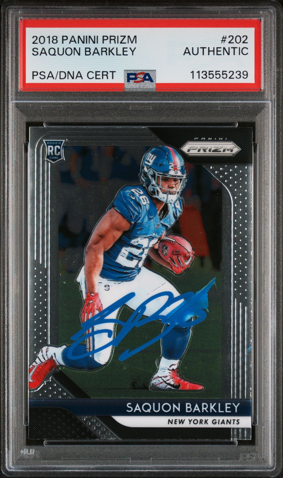 Saquon Barkley 2018 Panini Prizm Rookie Card #202 Auto Graded Authentic PSA 5239
