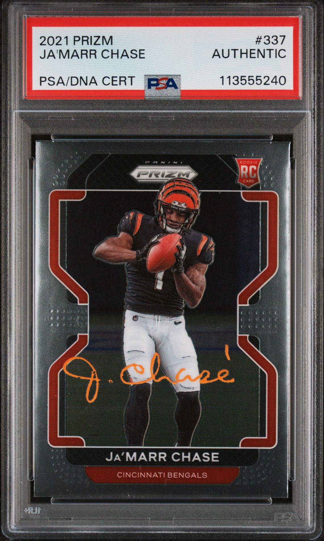 Ja'Marr Chase 2021 Panini Prizm Rookie Card #337 Auto Graded Authentic PSA 5240