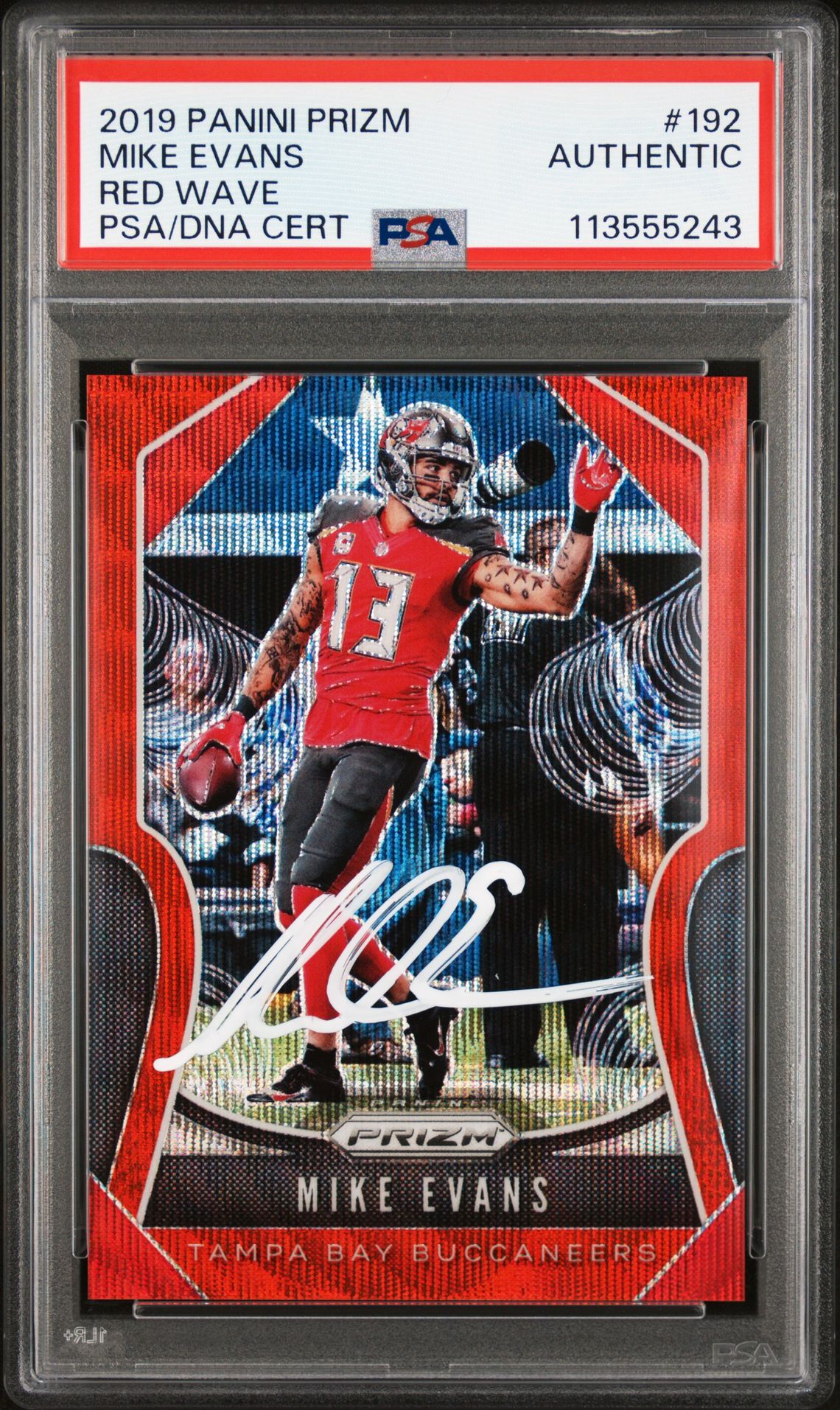 Mike Evans 2019 Panini Prizm Red Wave Signed Card #192 Auto Graded PSA 47/149