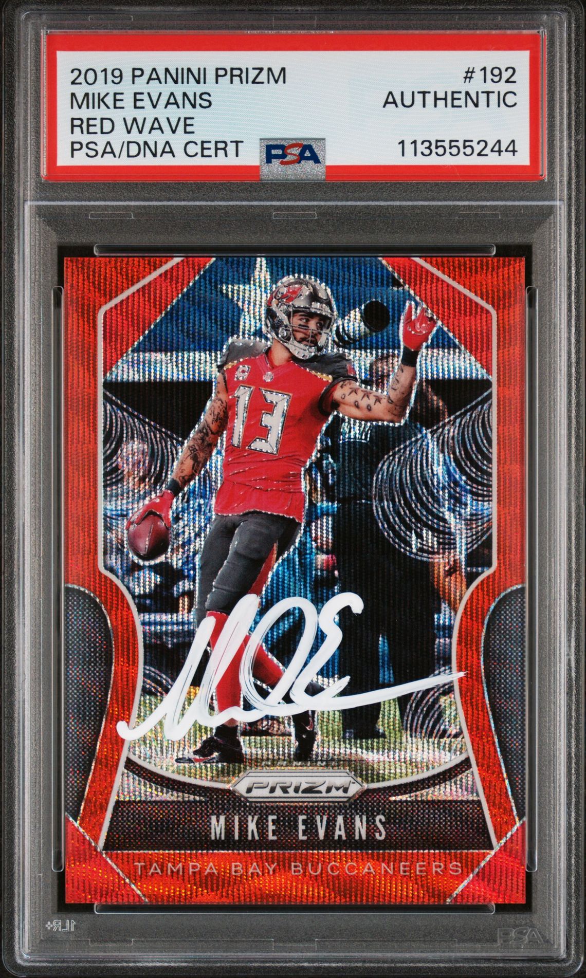 Mike Evans 2019 Panini Prizm Red Wave Signed Card #192 Auto Graded PSA 86/149