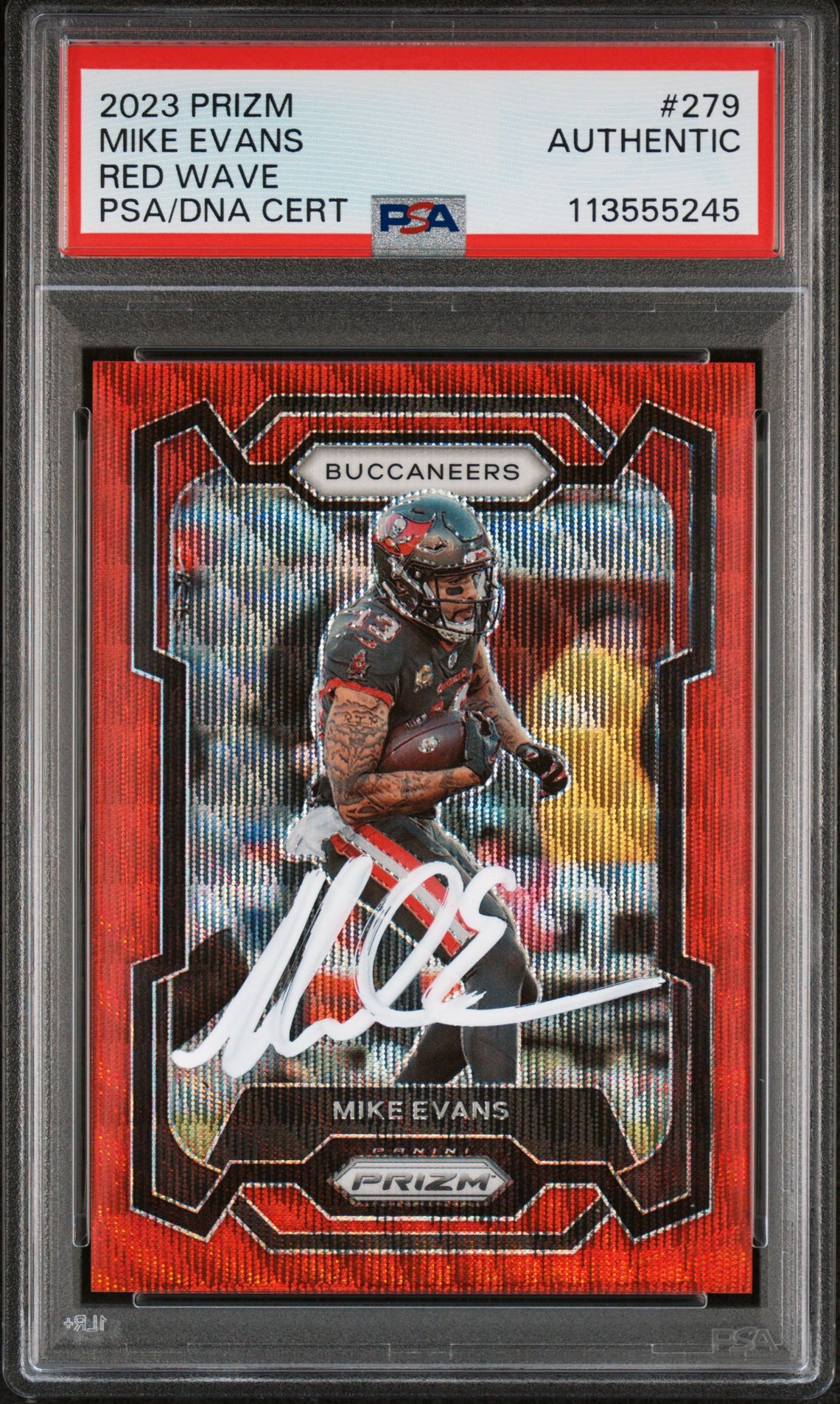 Mike Evans 2023 Panini Prizm Red Wave Signed Card #279 Auto Graded PSA 43/149