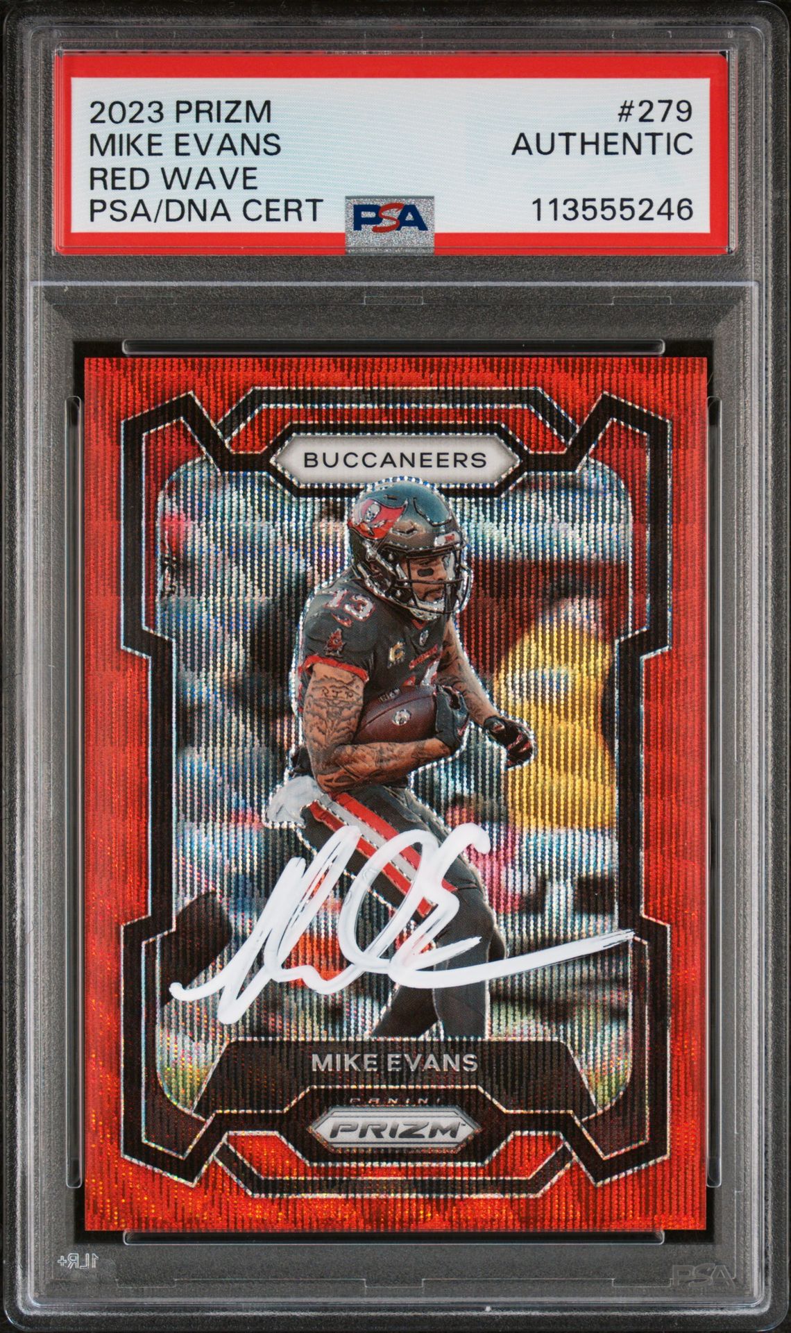 Mike Evans 2023 Panini Prizm Red Wave Signed Card #279 Auto Graded PSA 146/149