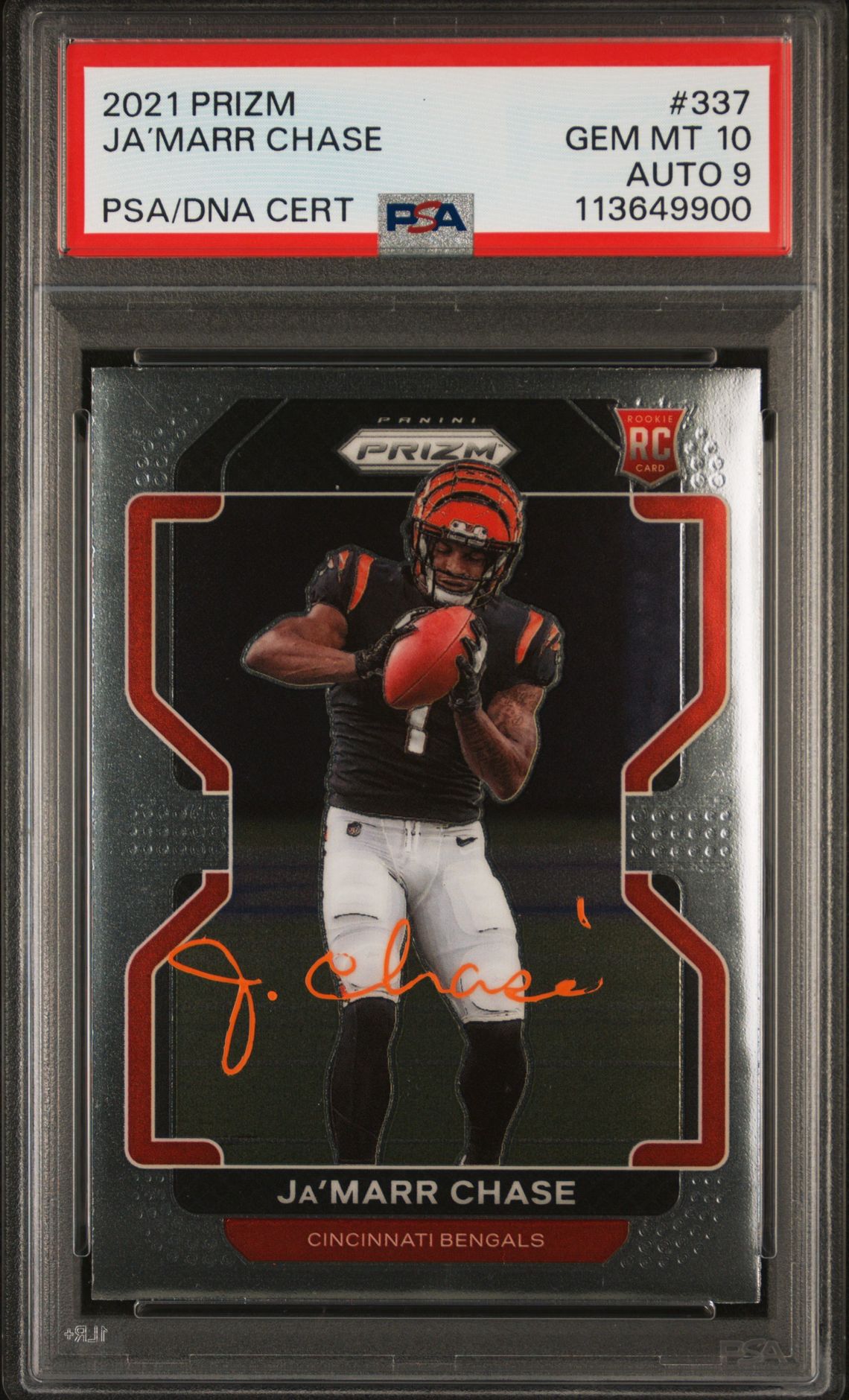 Ja'Marr Chase 2021 Panini Prizm Signed Rookie Card #337 Graded PSA 10 Auto 9
