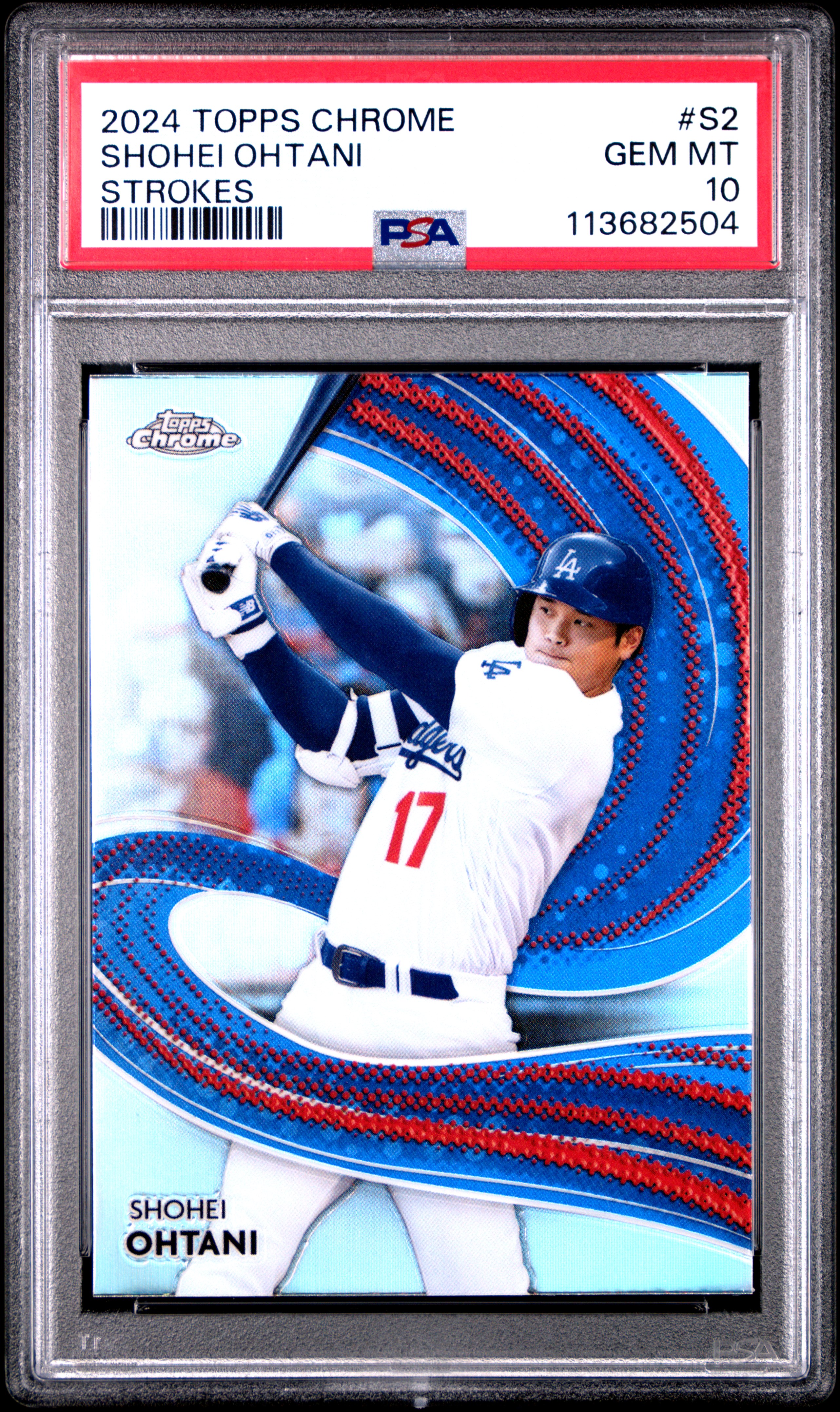 Shohei Ohtani 2024 Topps Chromen Strokes Baseball Card #S2 Graded PSA 10 Cert #113682504