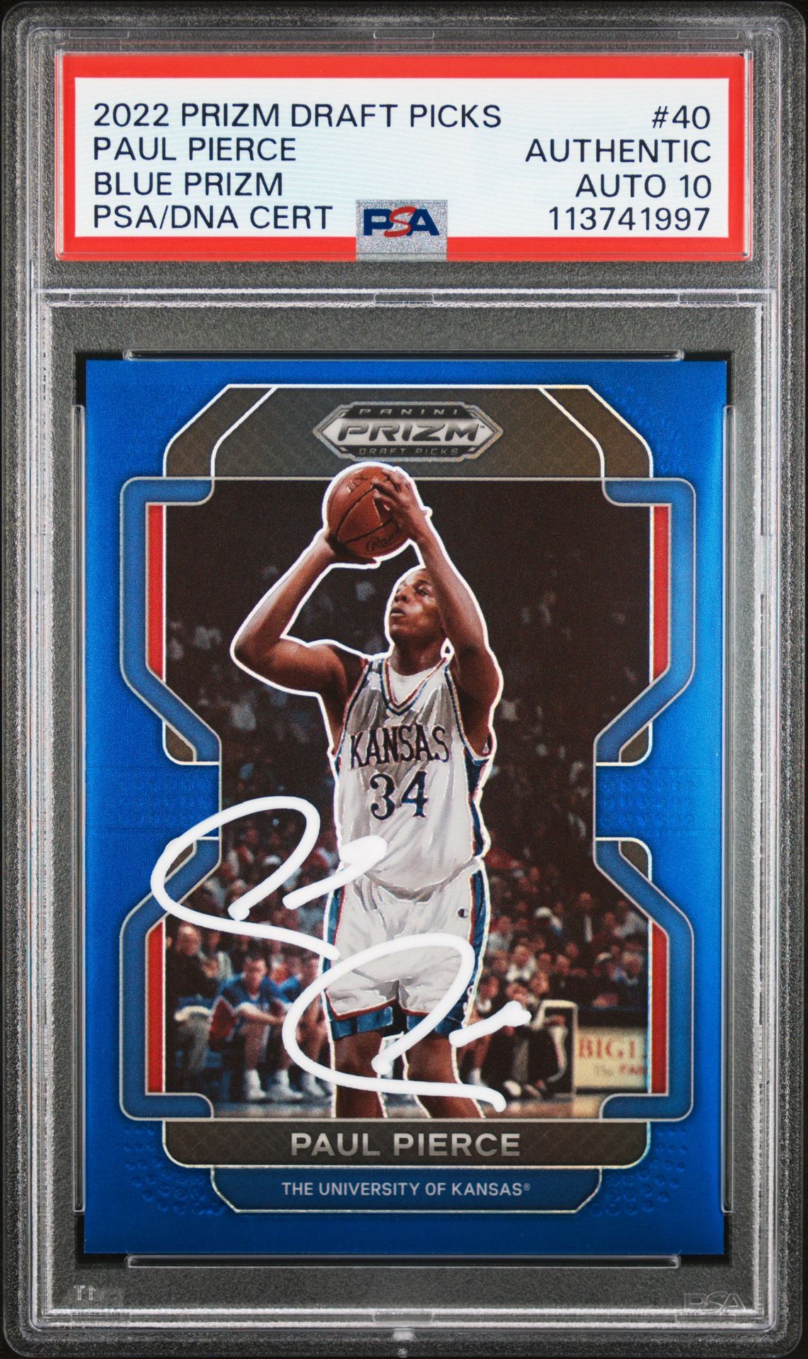 Paul Pierce 2022 Panini Prizm Blue Signed Card #40 Auto Graded PSA 10 7/199