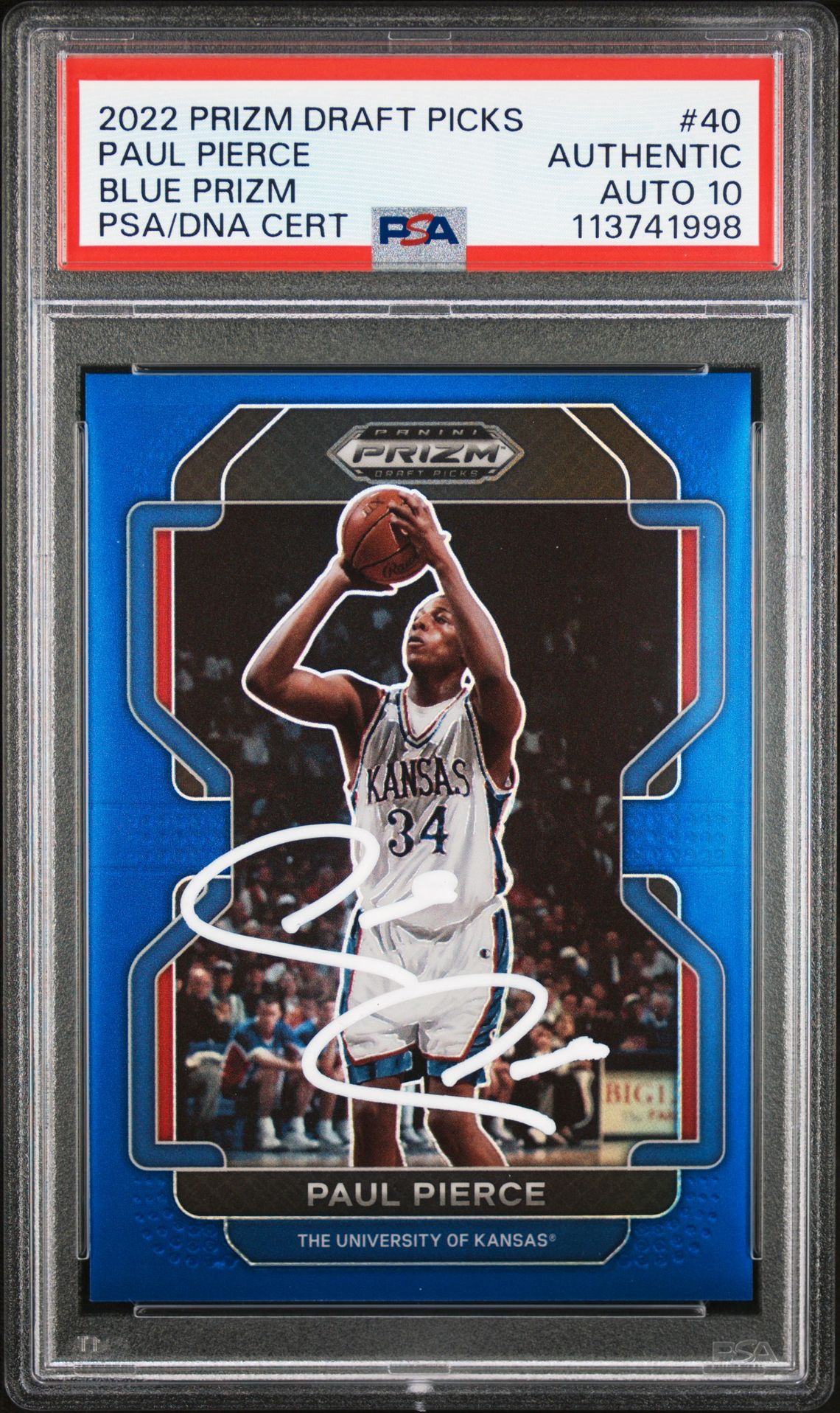 Paul Pierce 2022 Panini Prizm Blue Signed Card #40 Auto Graded PSA 10 73/199