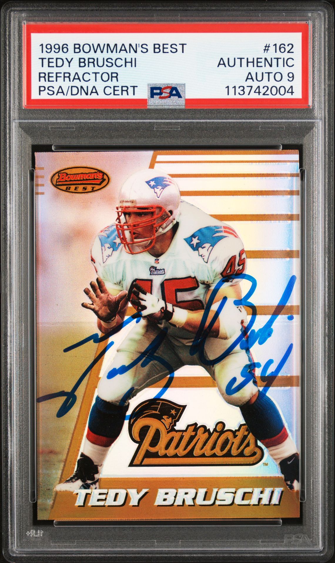 Tedy Bruschi 1996 Bowmans Best Refractor Signed Rookie Card #162 Auto PSA 9 2004
