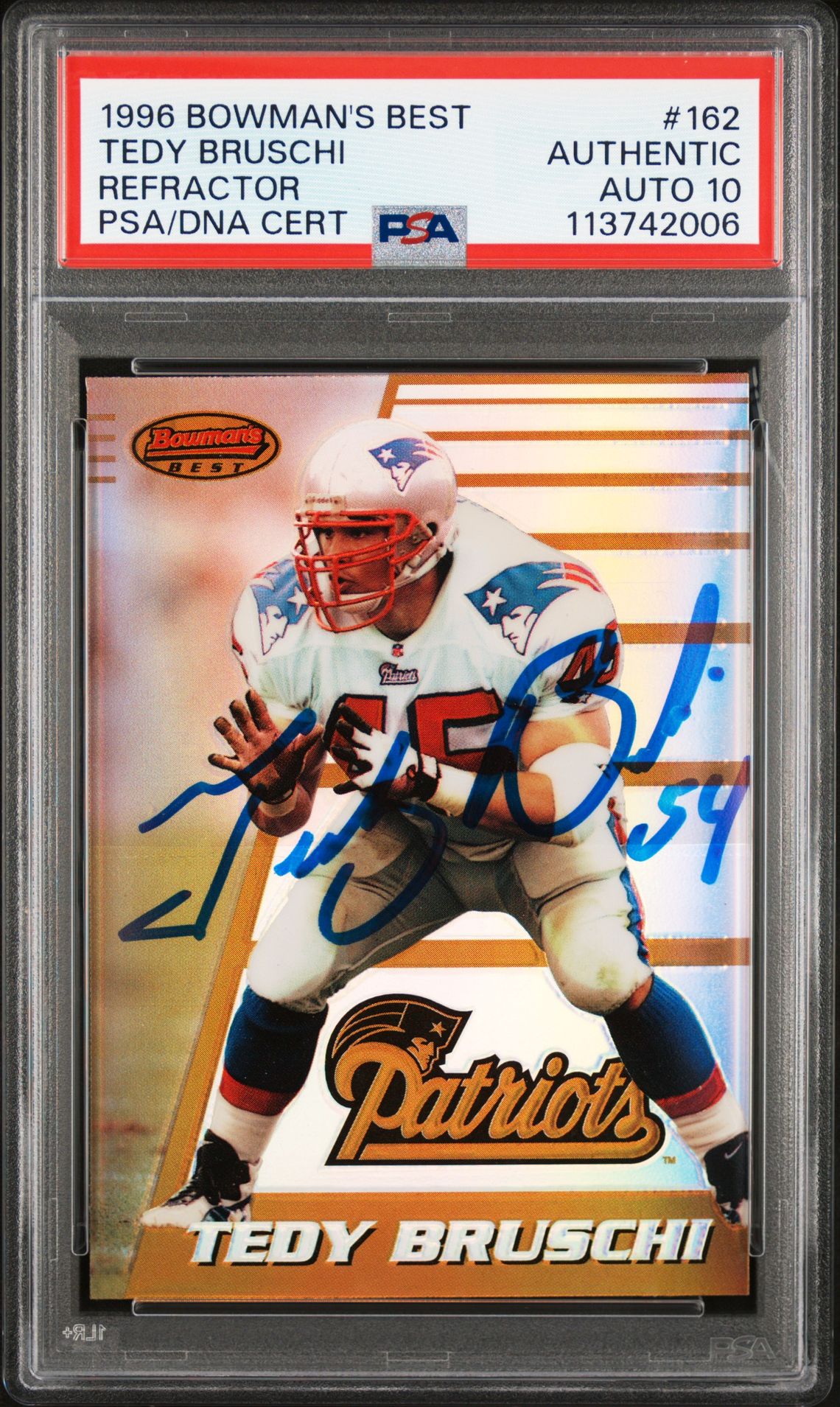 Tedy Bruschi 1996 Bowmans Best Refractor Signed Rookie Card #162 Auto PSA 10 006