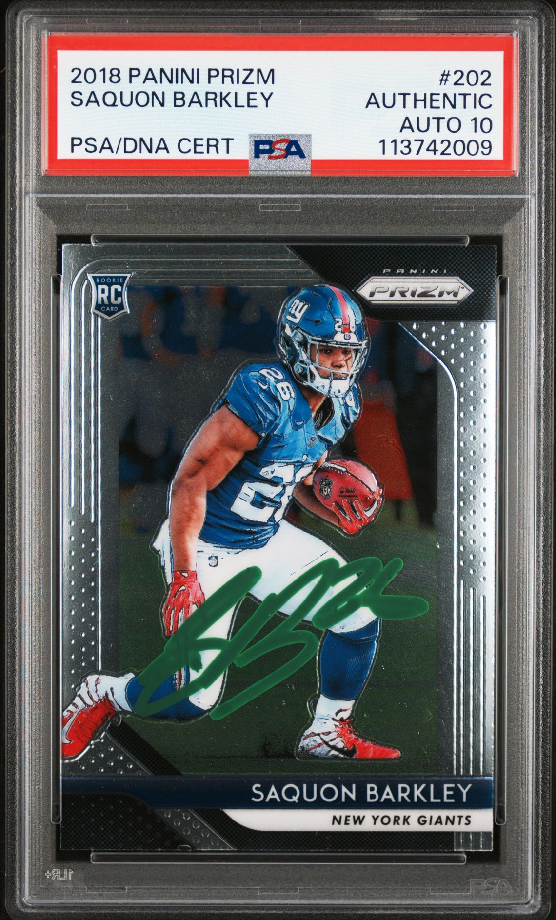 Saquon Barkley 2018 Panini Prizm Signed Rookie Card #202 Auto Graded PSA 10 2009