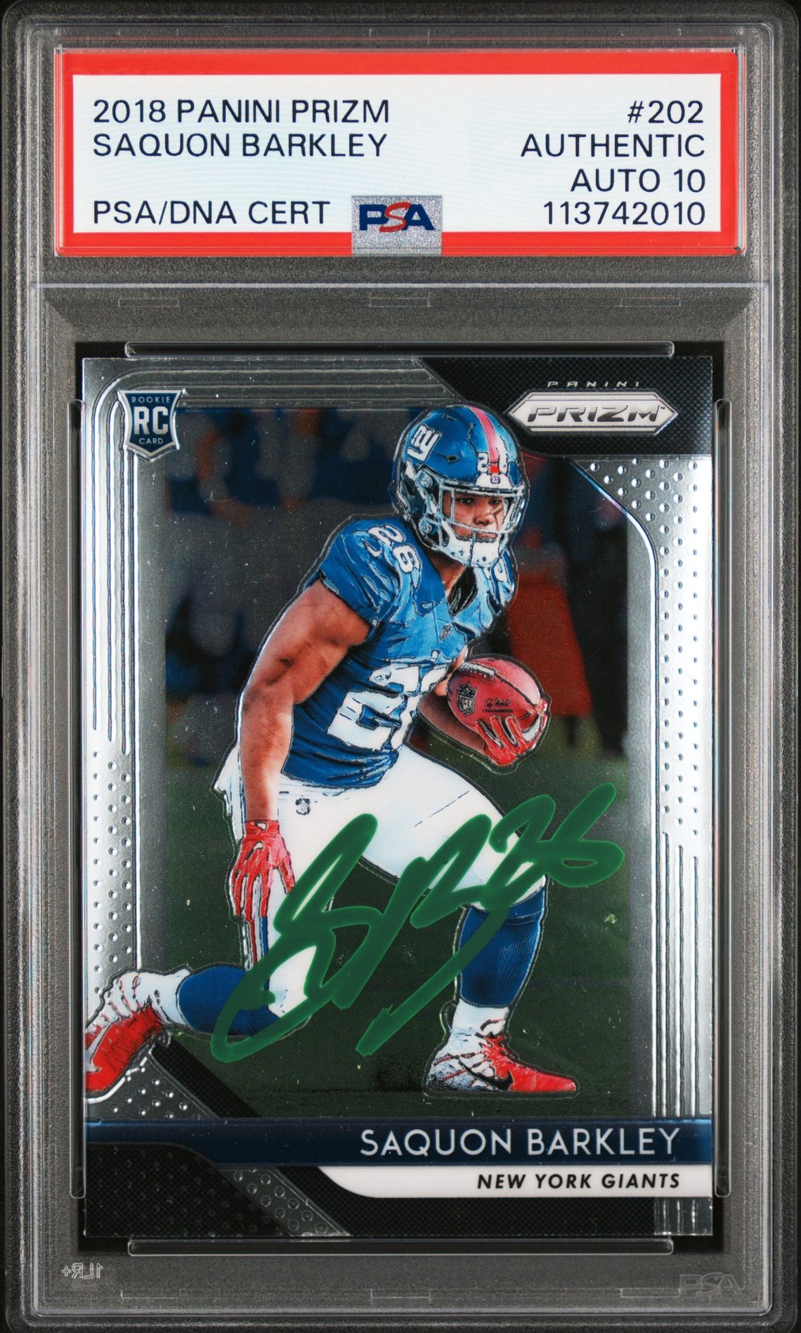 Saquon Barkley 2018 Panini Prizm Signed Rookie Card #202 Auto Graded PSA 10 2010