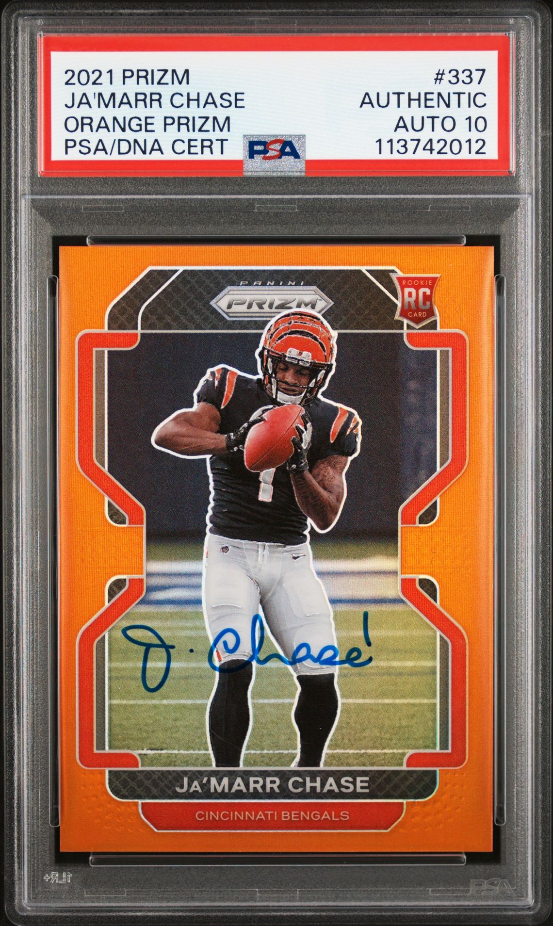Ja'Marr Chase 2021 Panini Prizm Orange Rookie Card #337 Auto PSA 10 235/249