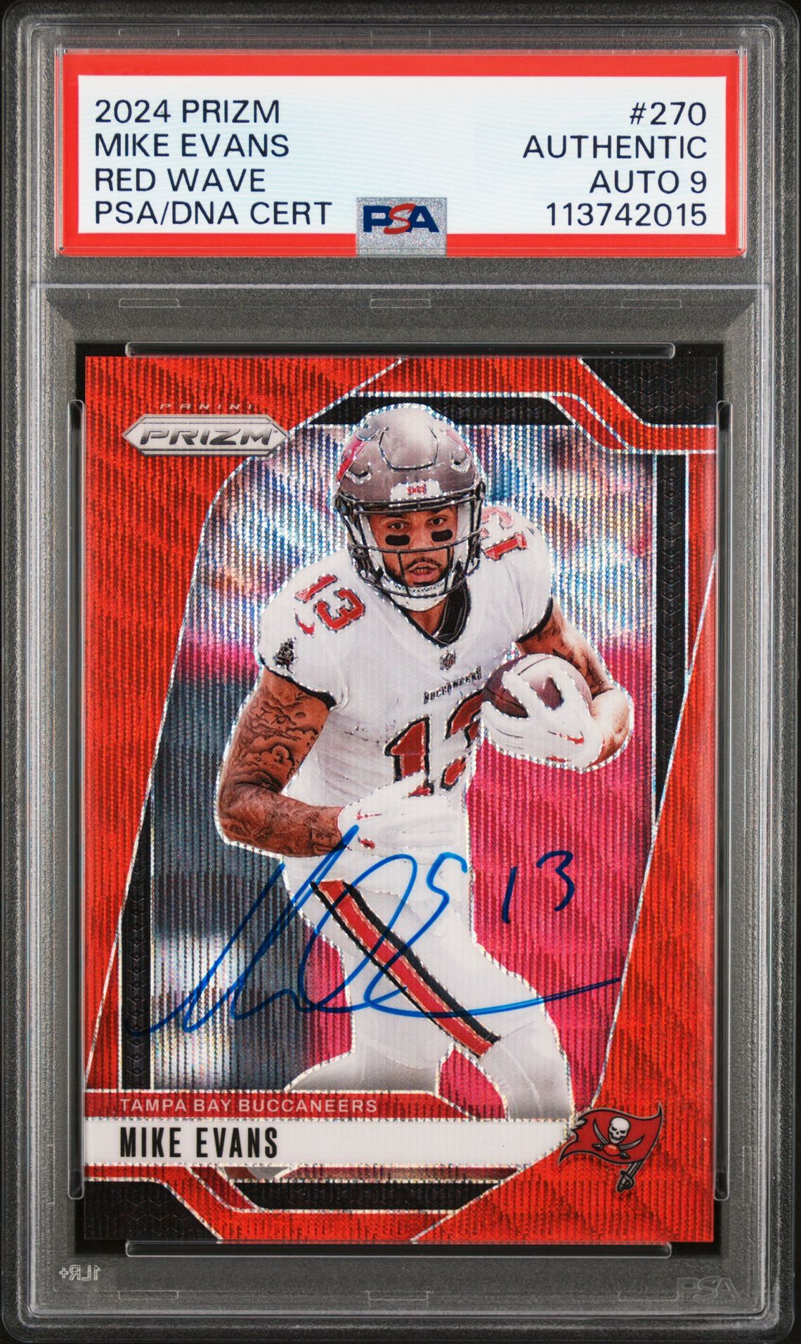 Mike Evans 2024 Panini Prizm Red Wave Signed Card #270 Auto Graded PSA 9 81/149