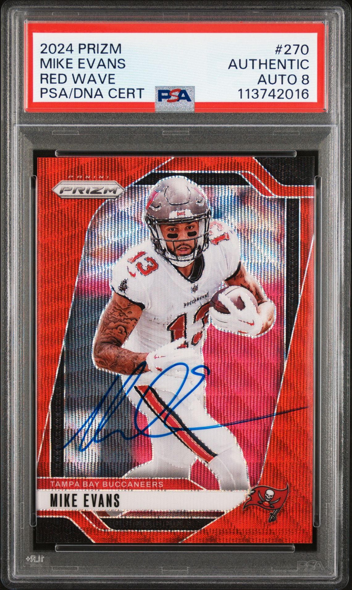 Mike Evans 2024 Panini Prizm Red Wave Signed Card #270 Auto Graded PSA 8 1/149