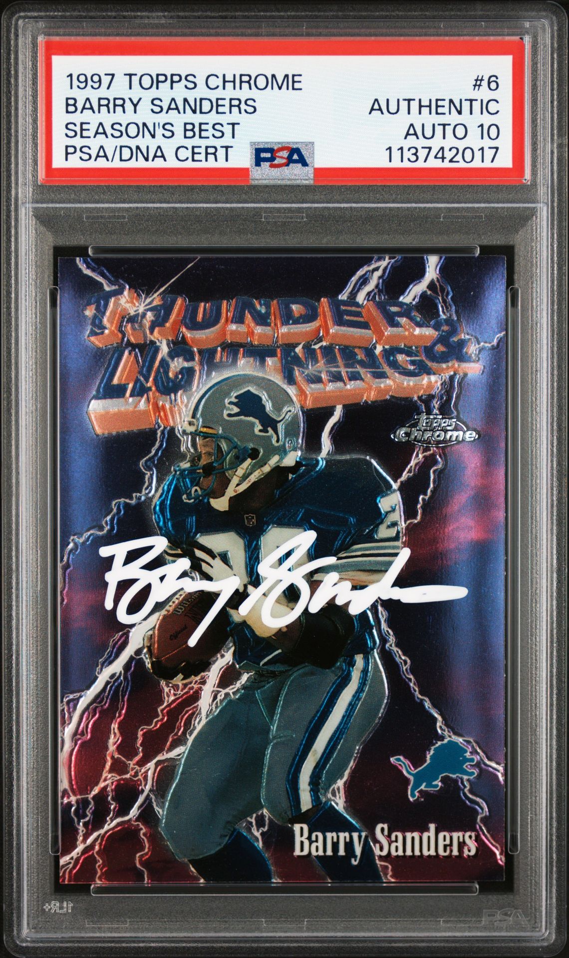 Barry Sanders 1997 Topps Chrome Seasons Best Signed Card #6 Auto PSA 10 13742017