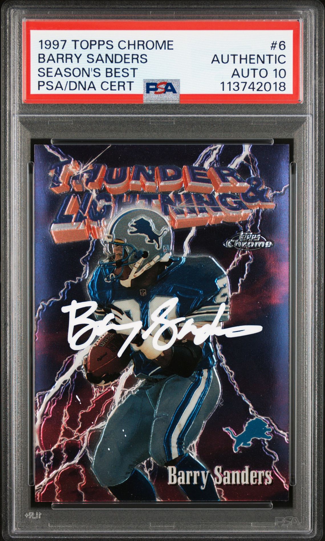 Barry Sanders 1997 Topps Chrome Seasons Best Signed Card #6 Auto PSA 10 13742018
