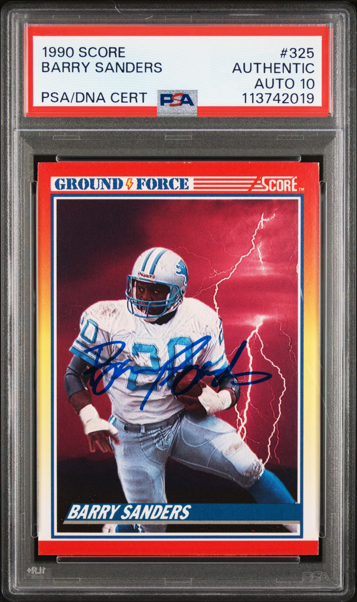 Barry Sanders 1990 Score Ground Force Signed Card #325 Auto Graded PSA 10 742019
