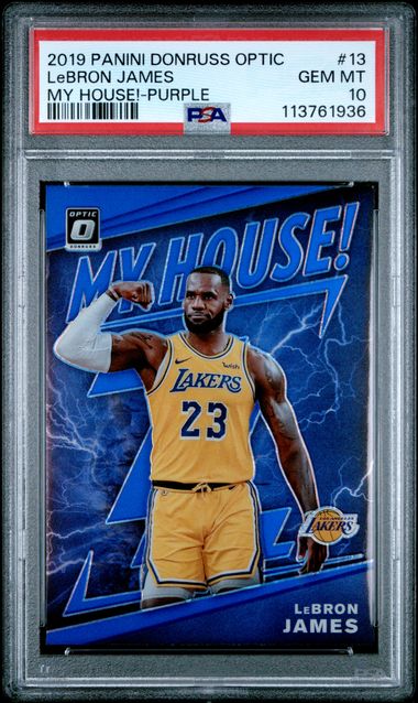 LeBron James 2019 Panini Donruss Optic Basketball Card #13 My House Purple Graded PSA 10 Cert #113761936