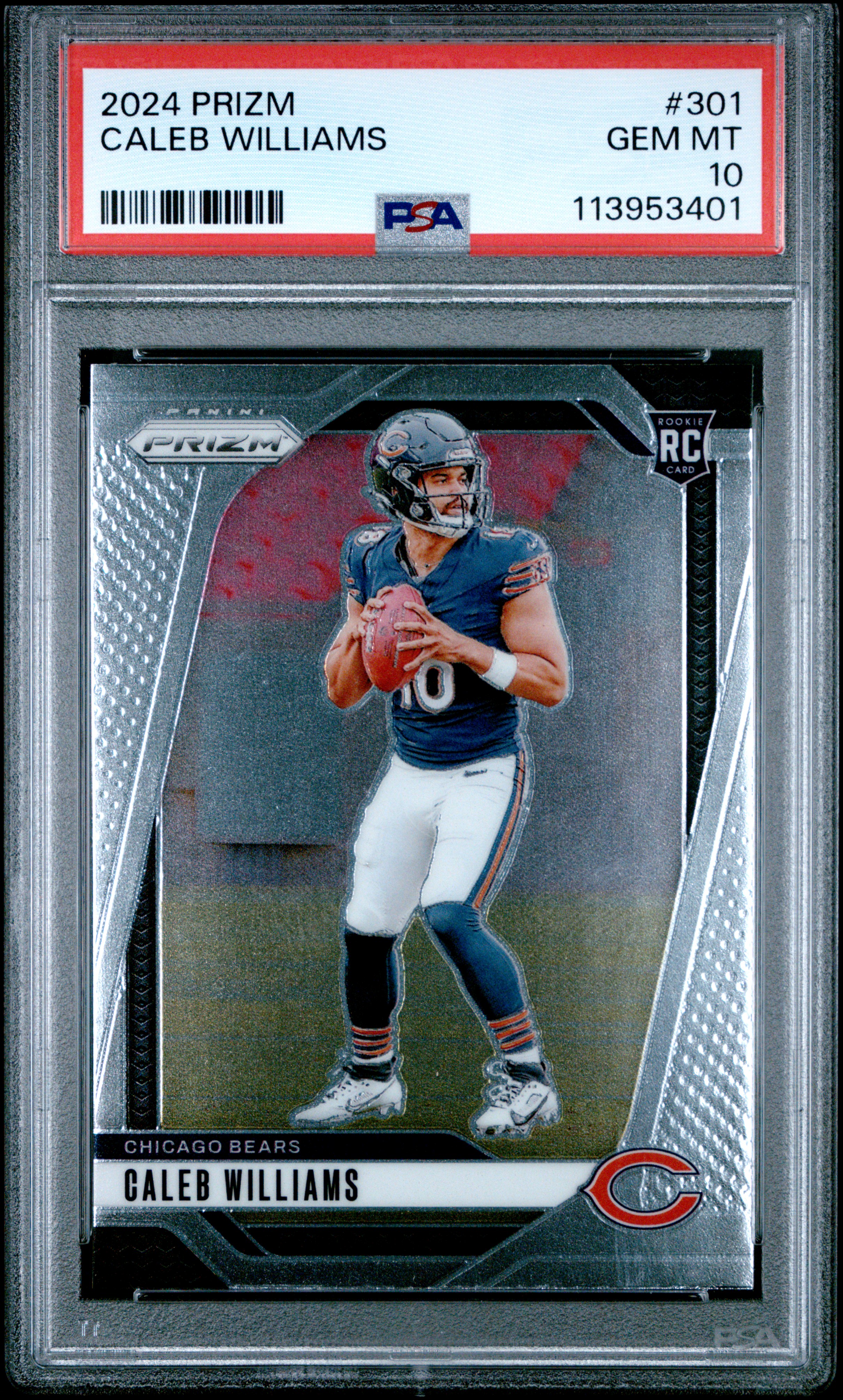 Caleb Williams 2024 Prizm Rookie Football Card #301 Graded PSA 10 Cert #113953401