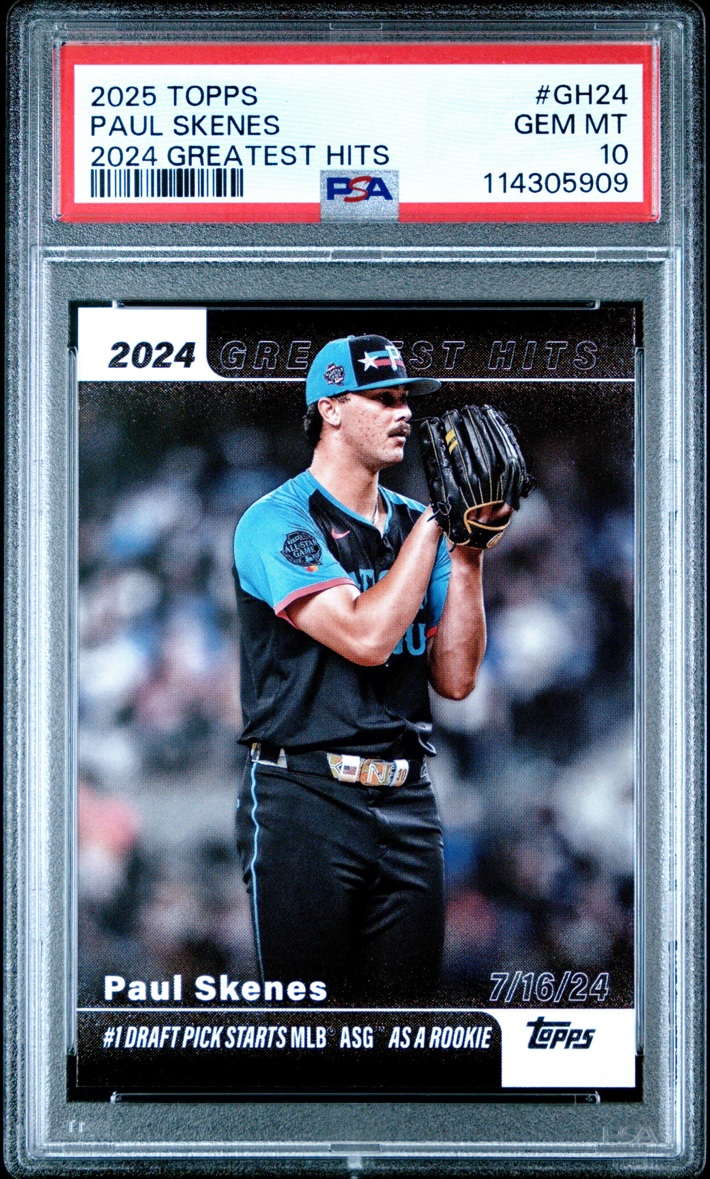 Paul Skenes 2025 Topps Greatest Hits Lowest ERA Baseball Card #GH24 Graded PSA 10 Cert #114305909