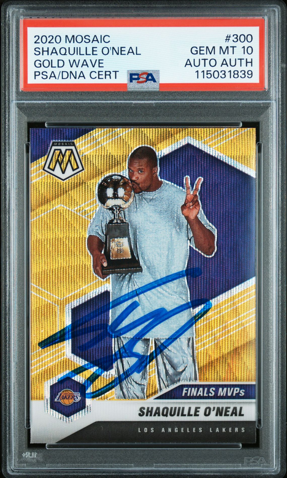 Shaquille O'Neal 2020 Panini Mosaic Gold Wave Signed Basketball Card #300 Graded PSA 10 Auto 115031839