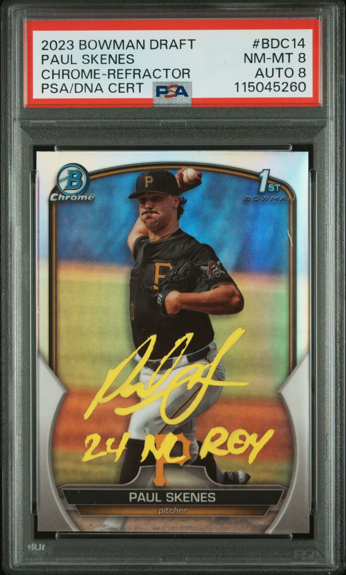 Paul Skenes 2023 Bowman Draft Chrome Refractor 24 NL ROY Signed Rookie Card #BDC14 Graded PSA 8 Auto 8 115045260 Paul Skenes 2023 Bowman Draft Chrome Refractor 24 NL ROY Signed Rookie Card #BDC14 Graded PSA 8 Auto 8 115045260