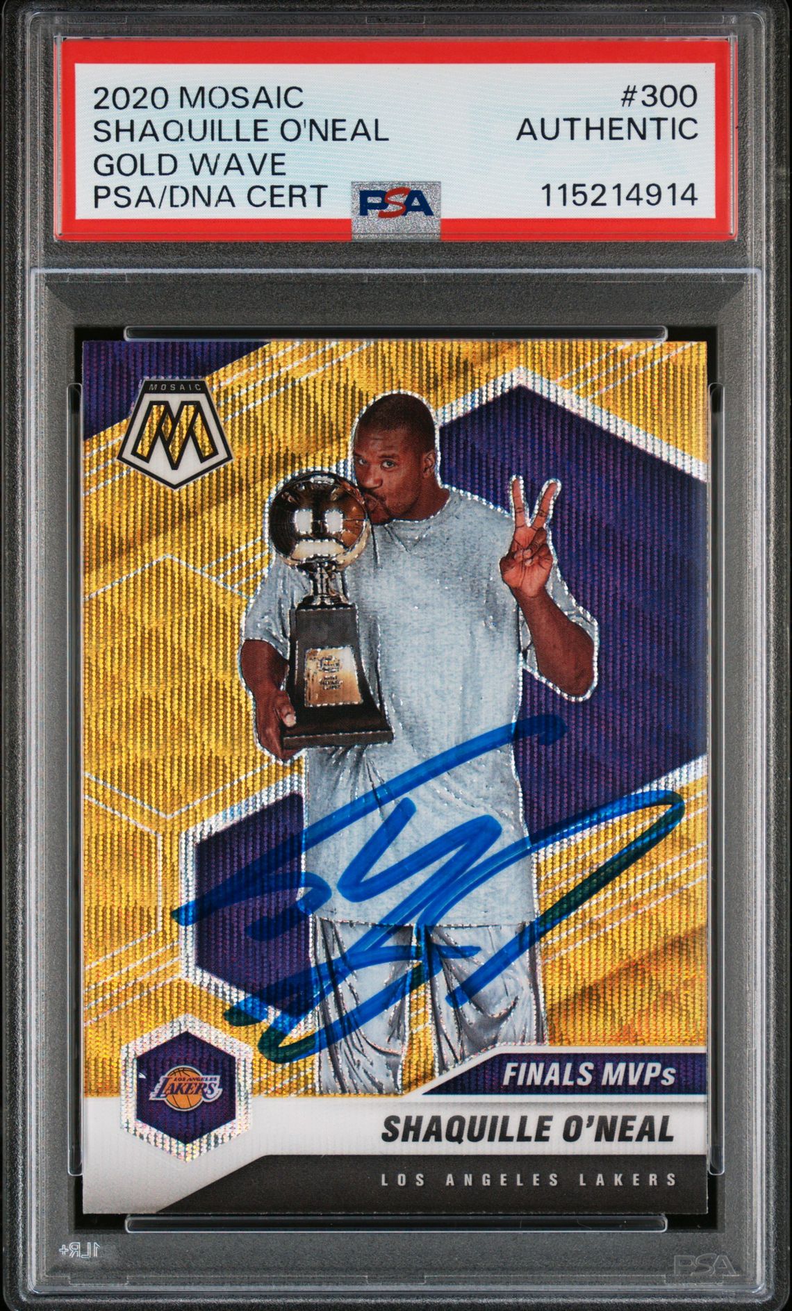 Shaquille O'Neal 2020 Panini Mosaic Gold Wave Signed Basketball Card #300 Auto PSA 115214914 Shaquille O'Neal 2020 Panini Mosaic Gold Wave Signed Basketball Card #300 Auto PSA 115214914