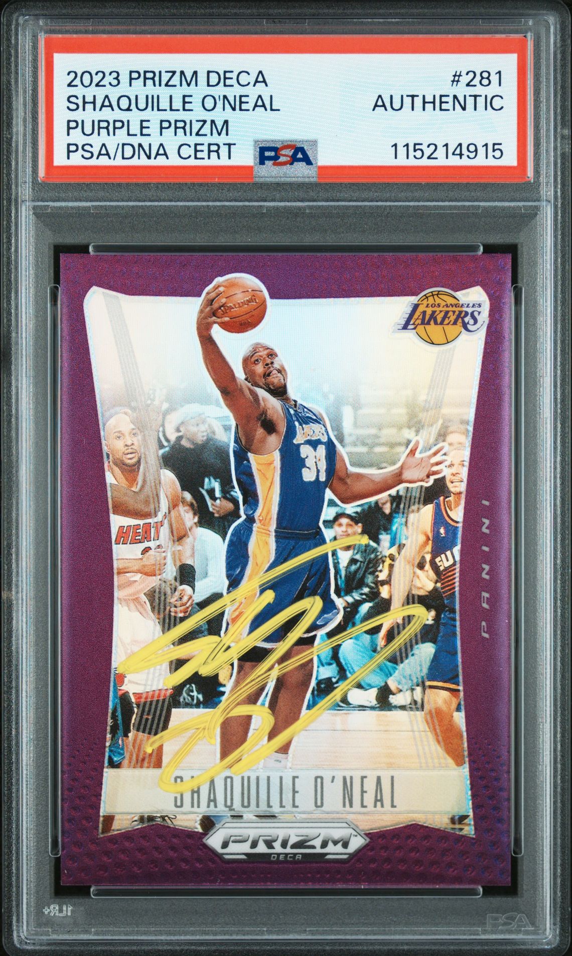 Shaquille O'Neal 2023 Panini Prizm Deca Purple Signed Basketball Card #281 Auto PSA 115214915 33/99 Shaquille O'Neal 2023 Panini Prizm Deca Purple Signed Basketball Card #281 Auto PSA 115214915 33/99